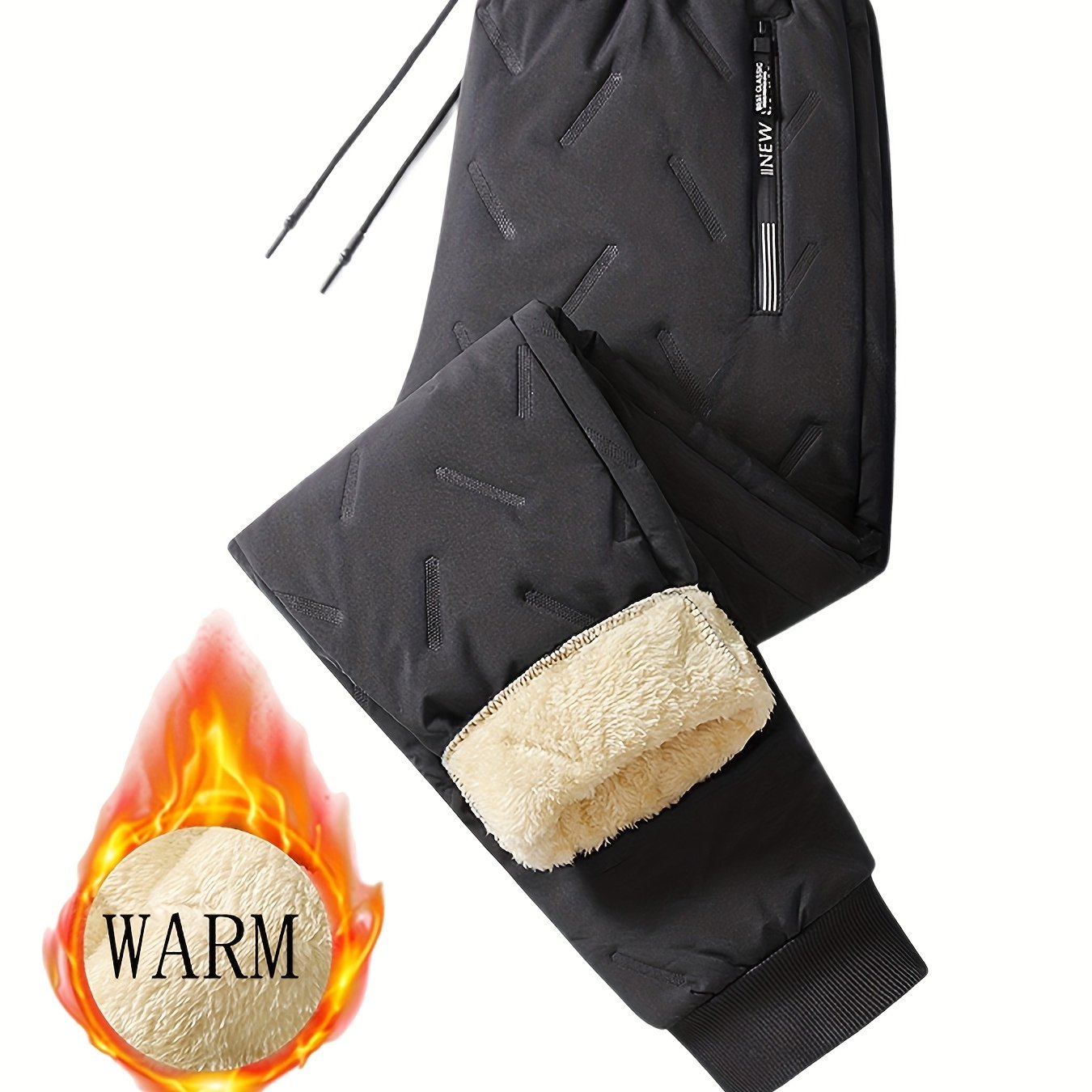 TEMU Men's Winter Warm Fleece-lined Pants, Outdoor Sports Camping Drawstring Pants, Hiking Pants With Thick Insulation, And Windproof Pants, Waist