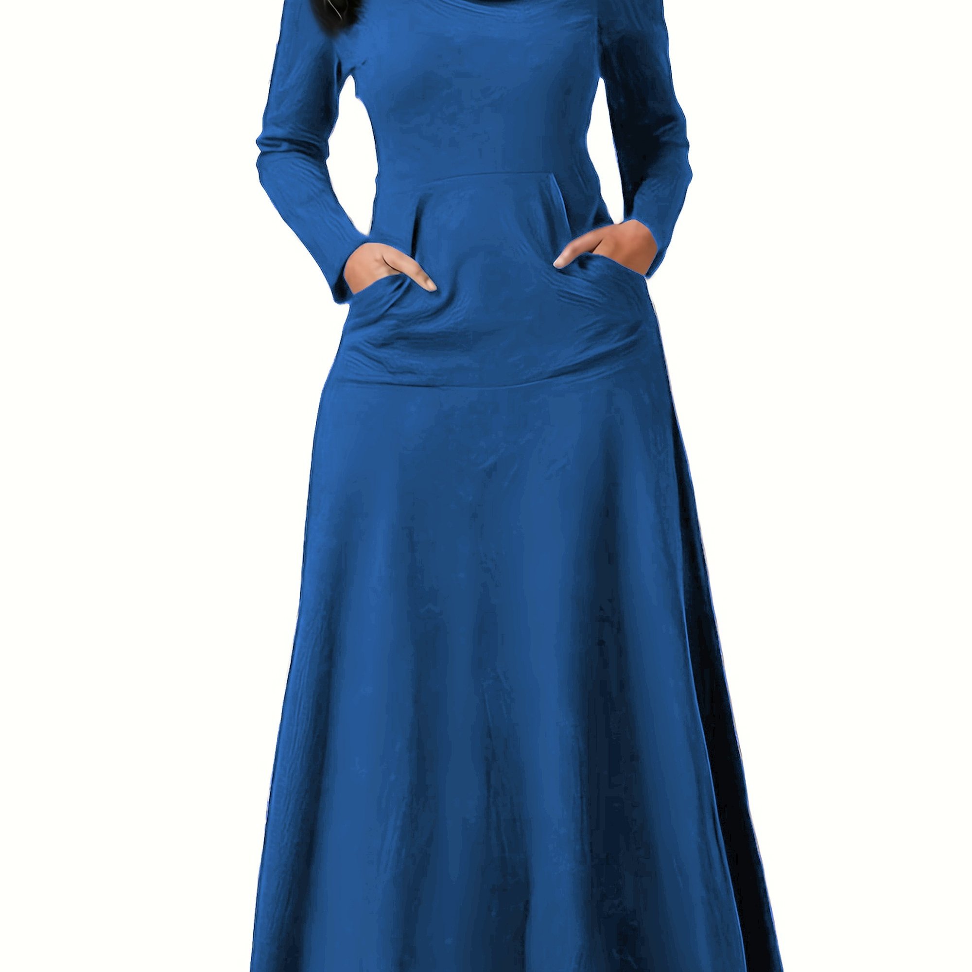 plus size casual dress womens plus solid long sleeve turtleneck high stretch maxi dress with pockets