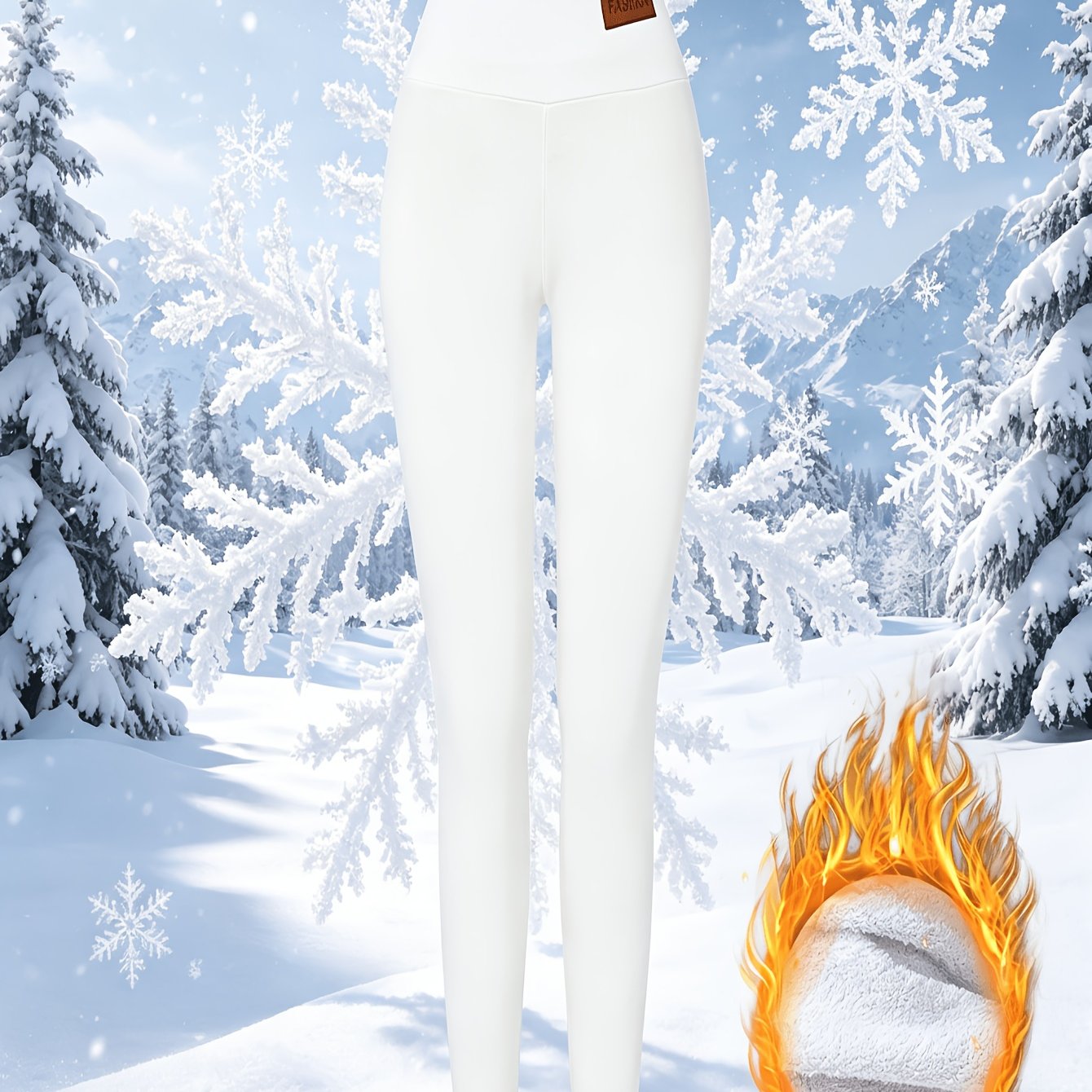 TEMU Thickened Fleece Warm Base Layer Pants, High-waist Tummy Control Lift Solid Color All-match Cold Short Leg Pants