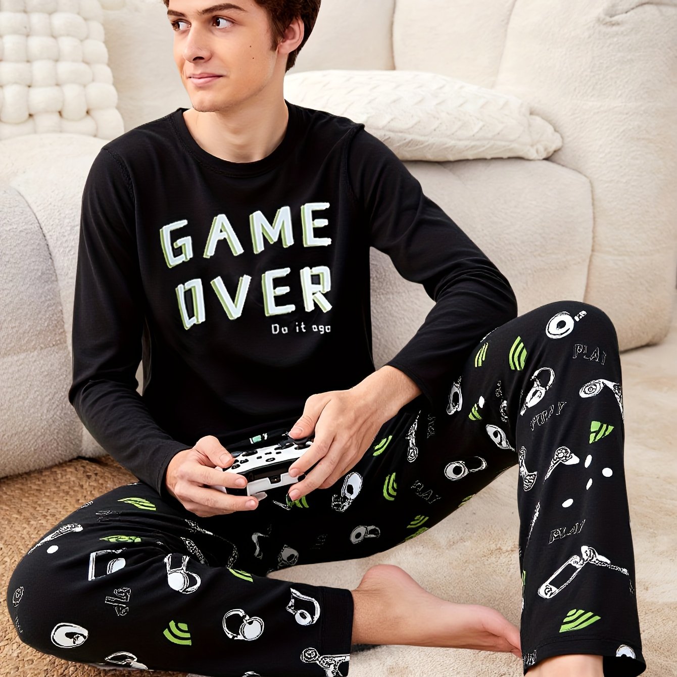 Image of [back-to-school Must-have] ' Youth Spring/autumn Individual Cool Letter Long Sleeve And Pants 2pcs Set, Loose Breathable Easy Wear., For Teenager, For Teenager