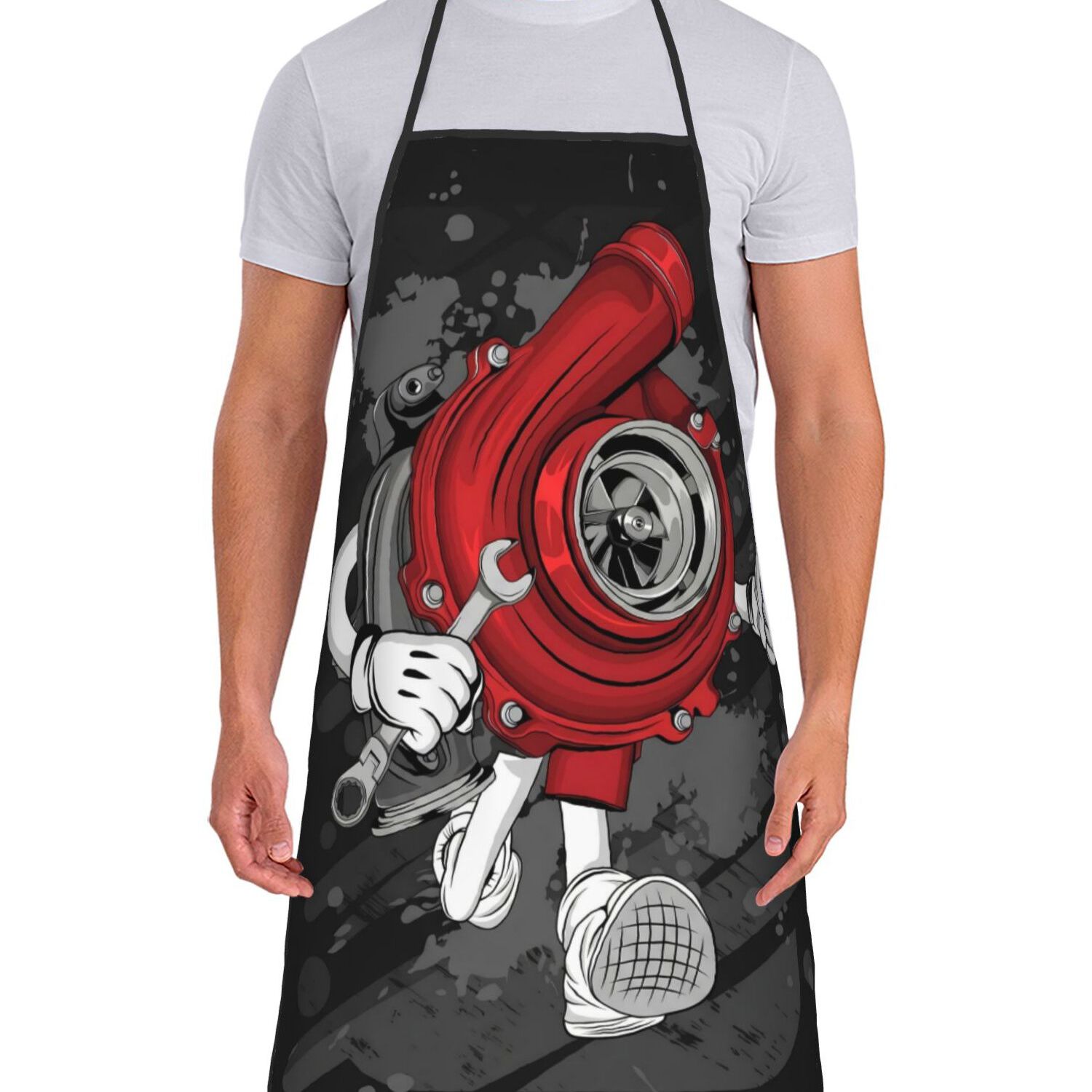 TEMU Adjustable Car Mechanic Garage Piston Skull Auto Repair Bib Apron, Soft Polyester Kitchen Apron, Cooking Baking Uniform For Restaurant 2d Print