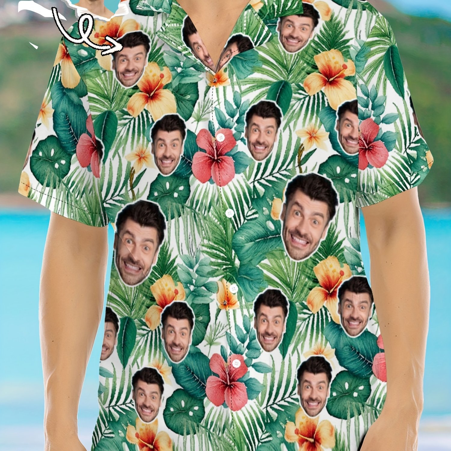 TEMU Jia + Selección CAMISETA Hawaiana Personalizada para Hombre, Añade tu Imagen Completa para Impresión Digital en Cualquier Parte del Diseño de la