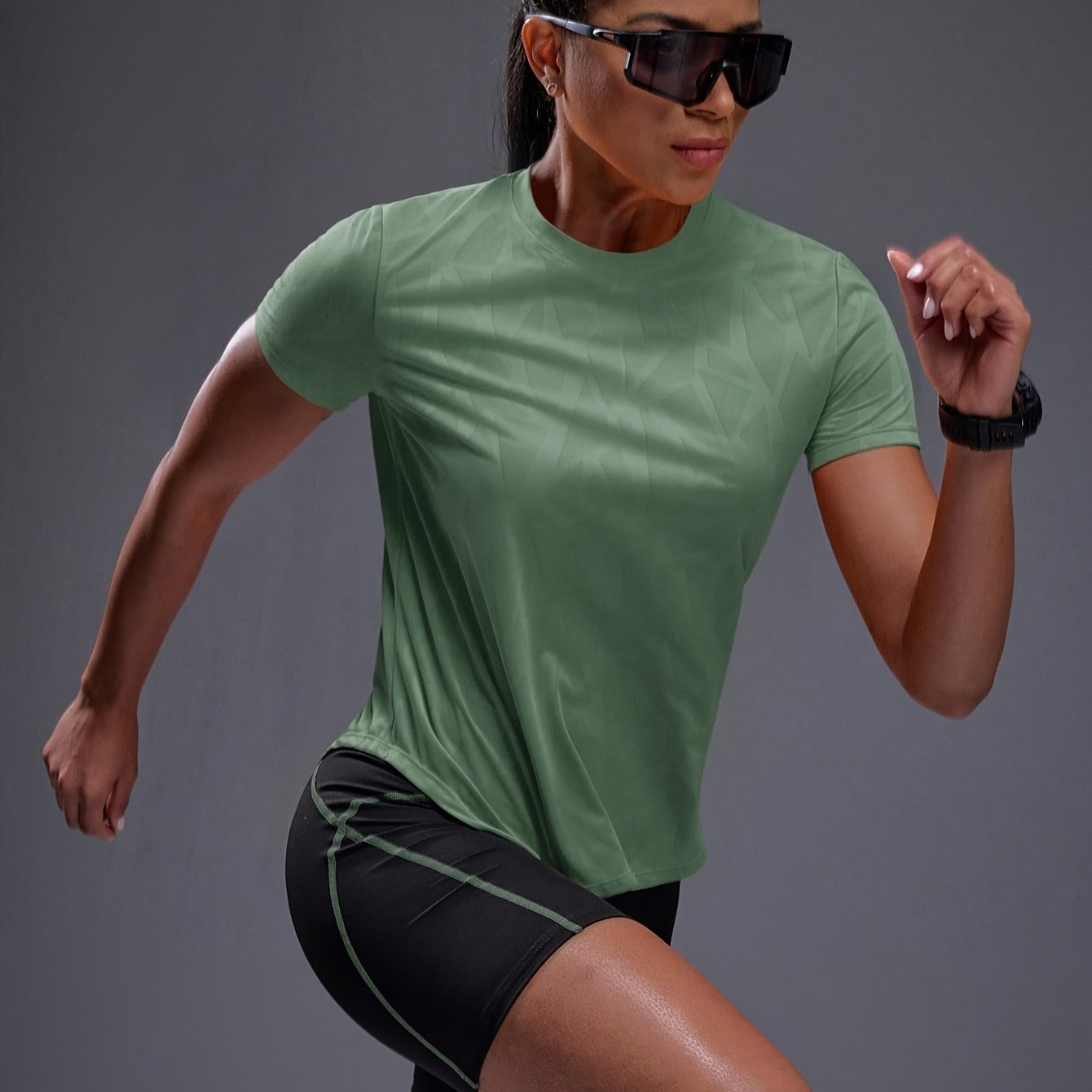 E-shop 1 Stück Geometrisches Mesh-Gewebe Kurzarm Sportoberteil - Atmungsaktives Yoga Fitness Shirt mit mittlerem Stretch, geeignet für