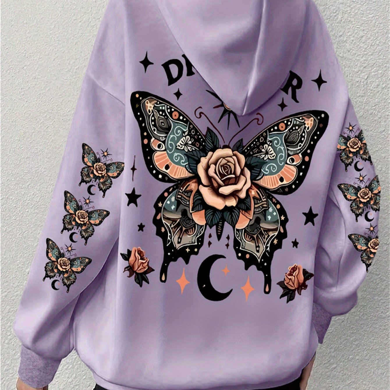 TEMU Plus Size, Extended Item: Long-sleeve Hooded Sweatshirt With And Letter Print, Casual Plus-size Hoodie