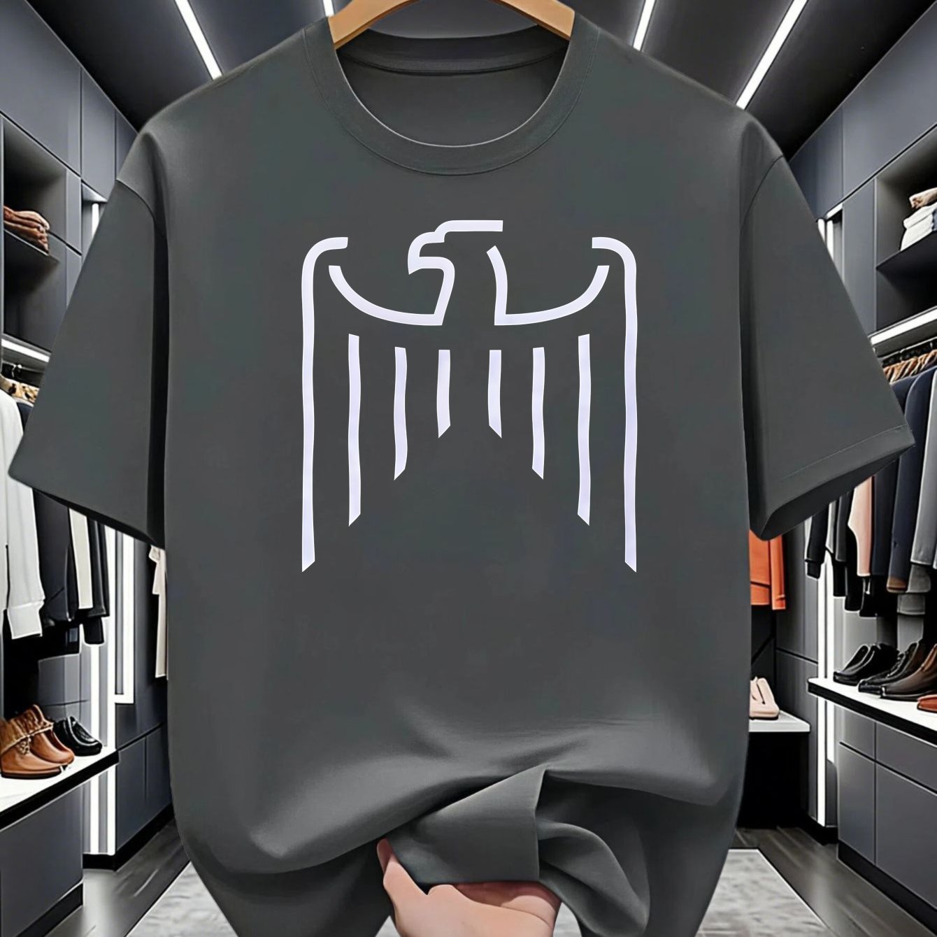 TEMU Mens T-shirt Eagle Emblem Design For Casual Attire Summer Season
