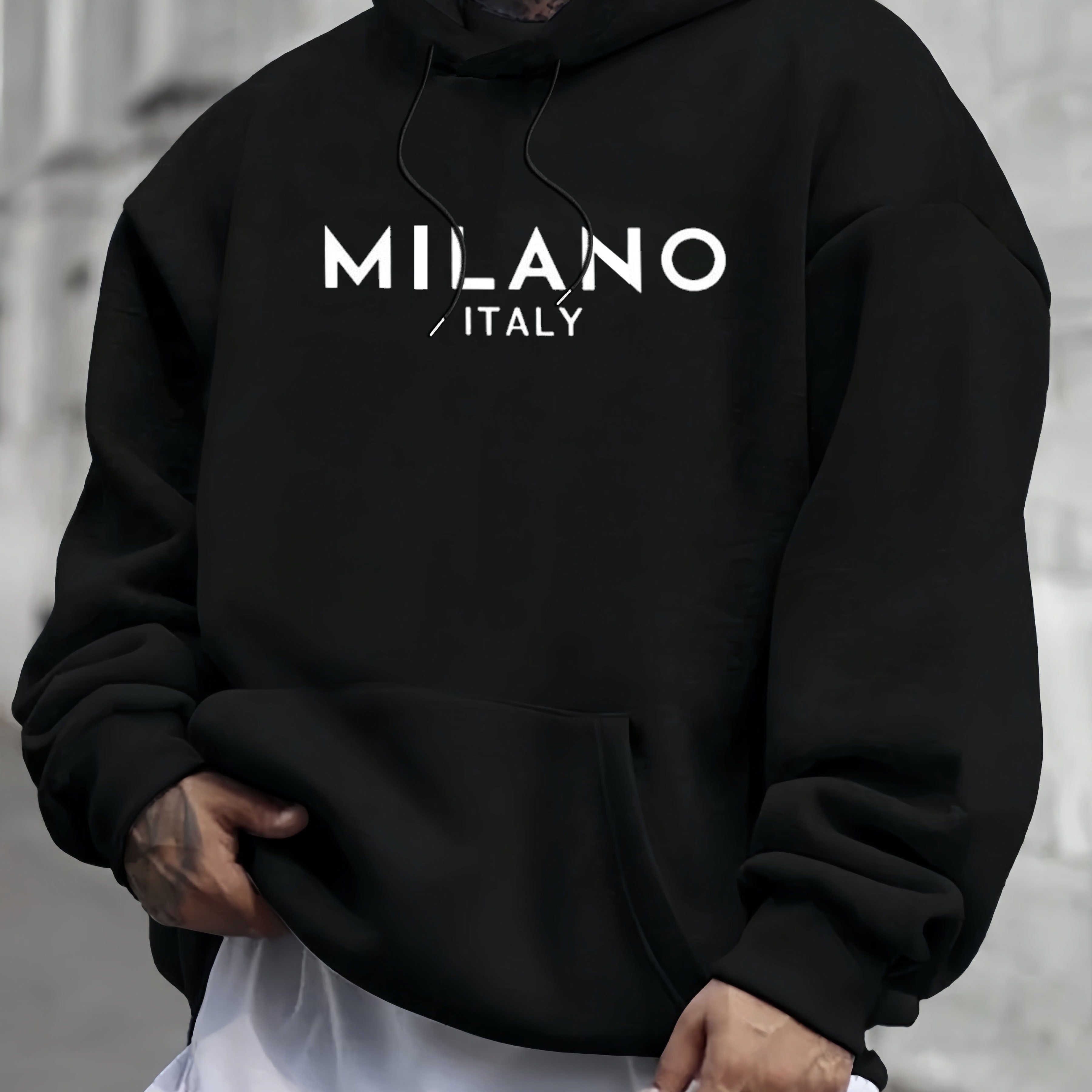 E-shop Herren Herbst- und Winter-Kapuzen-Fleece-Sweatshirt mit Buchstabendruck, Vielseitiges Sport- und Freizeit-Lockeres Kapuzensweatshirt