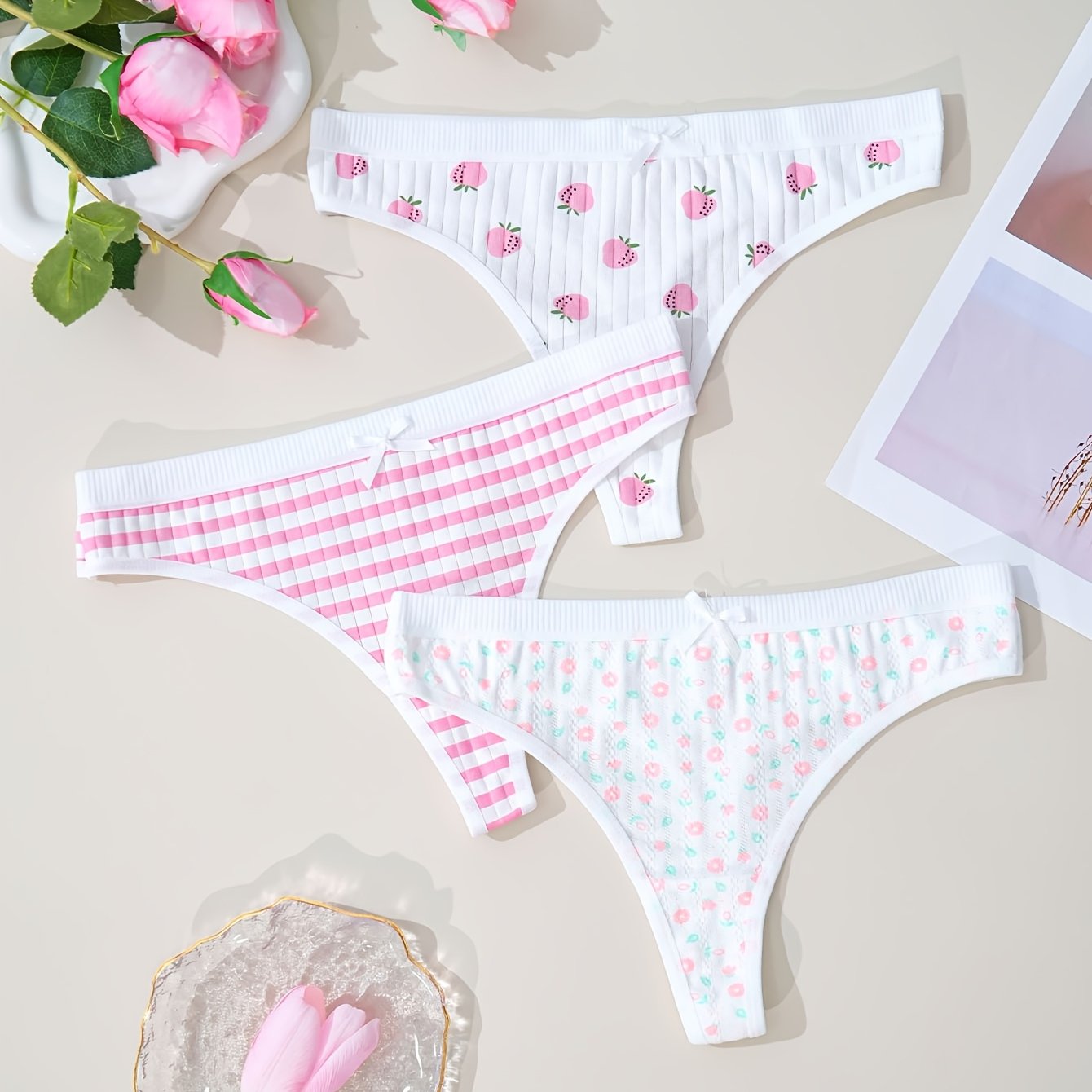 Image of 3pcs Pure Desire Women's Underwear Cute Underwear Women's Comfortable Soft Breathable Triangle Underwear Mid-waist Traceless Breathable Women's Underwear