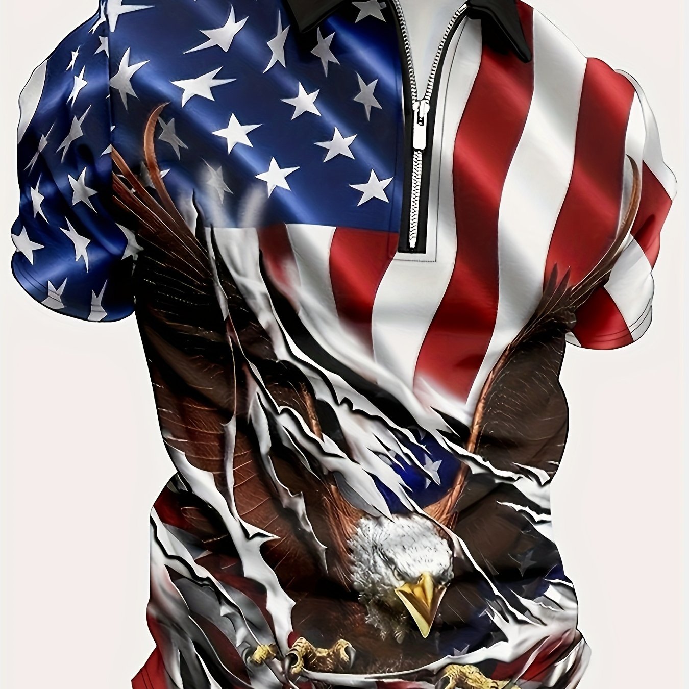 TEMU Men's Us Flag Pattern Print Short Sleeve Lapel Golf Shirts, Slight Stretch Regular Fit Summer Tops, Summer Golf Shirts