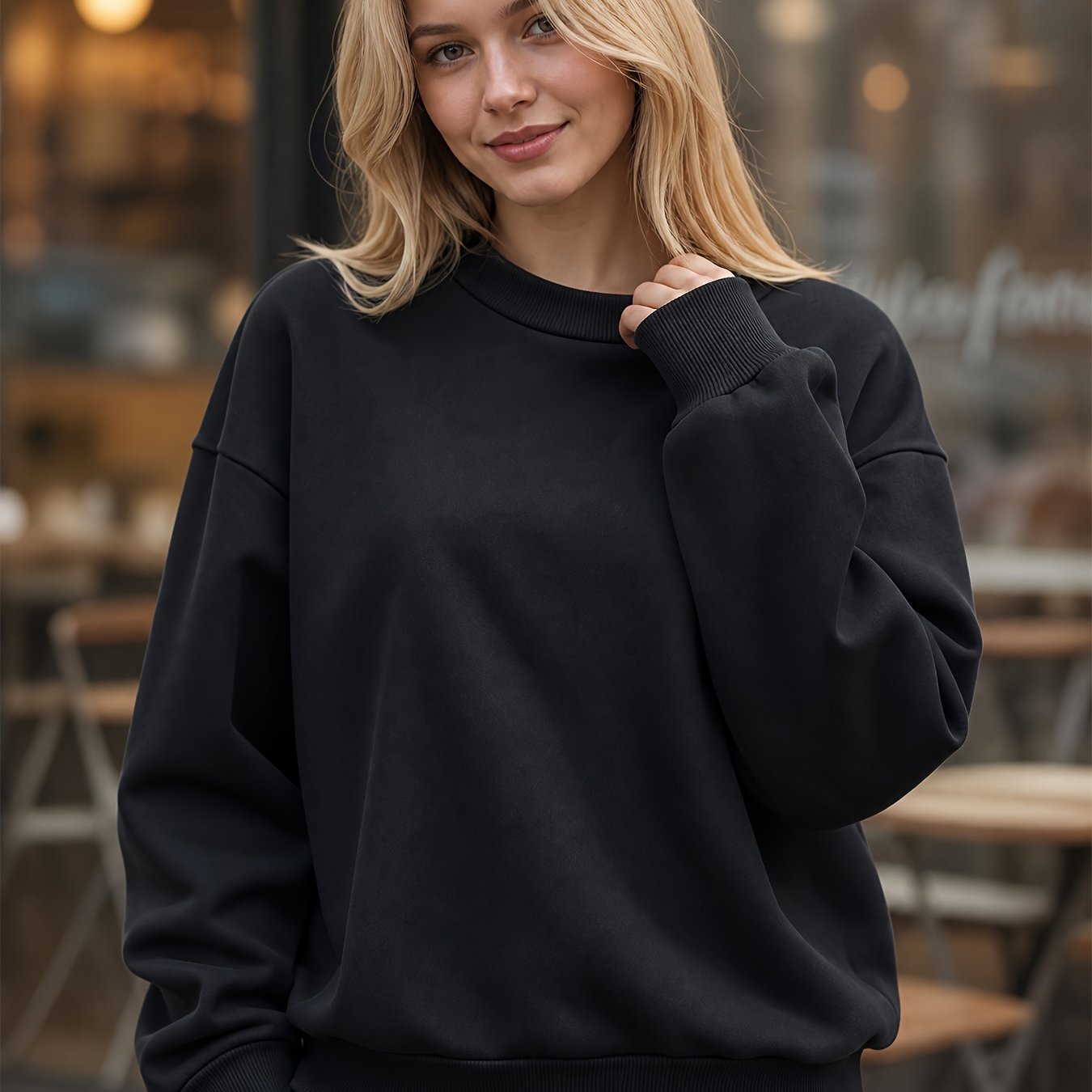 TEMU Women' Color Crew Neck Sweatshirt, Autumn/winter Basic Versatile Style, Casual Y Pullover Long Sleeve Top, Regular Fit, Machine Washable,