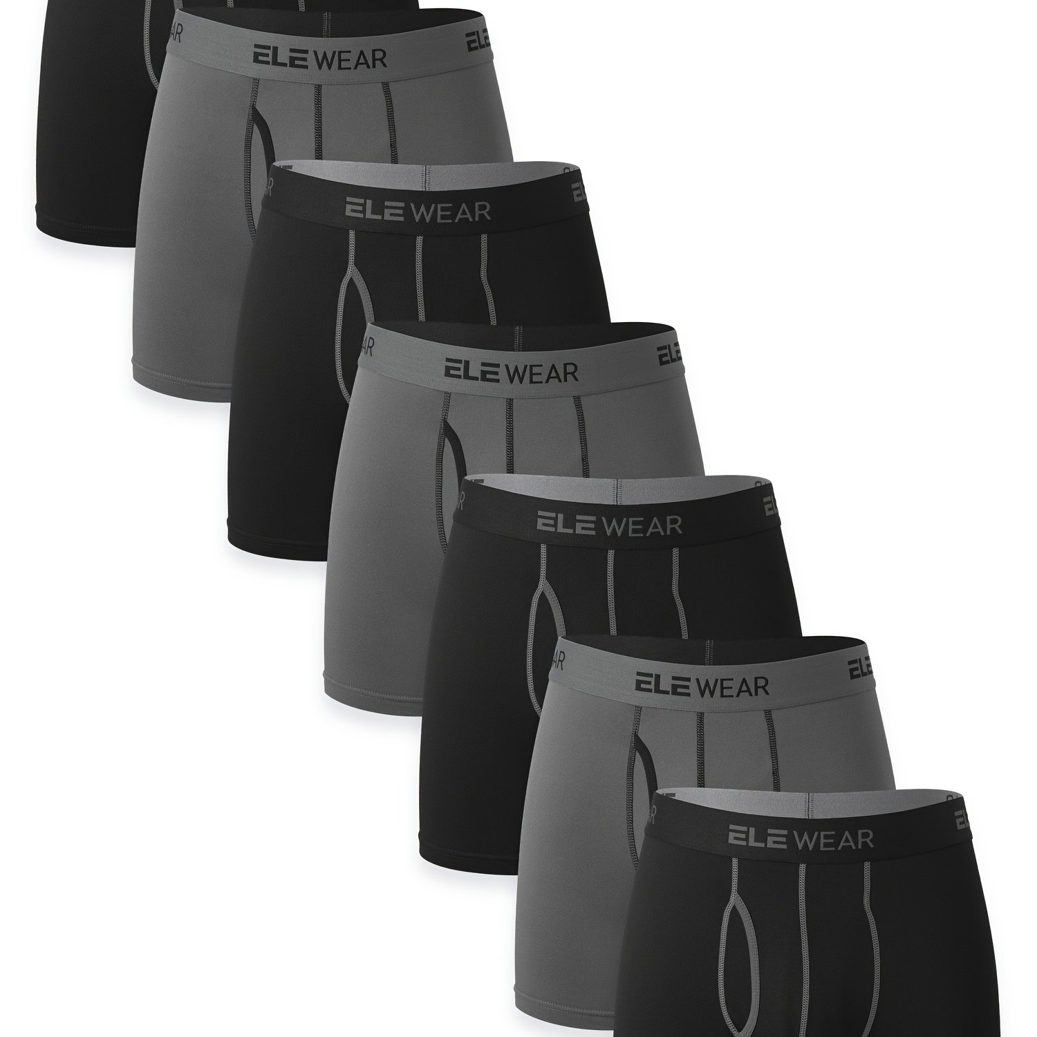 TEMU Elewear 7pcs Men's Long Leg Athletic Boxer Briefs, Soft Fabric Side Opening Breathable Boxer Shorts