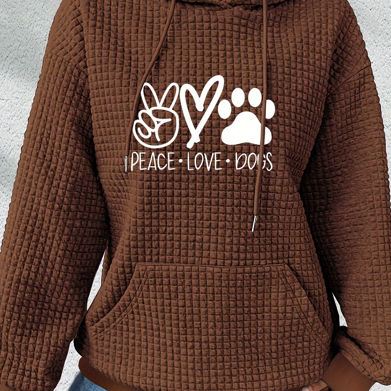 TEMU Casual Printed Hoodie For Women, Featuring A Drawstring And Waffle Texture, Autumn And Winter.