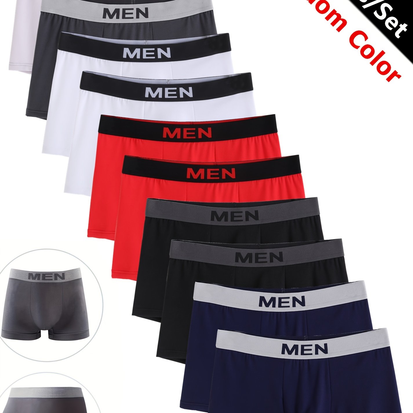 Image of 10pcs Assorted Colors Men's Comfortable Boxer Briefs, Breathable Athletic Shorts For Men, Men Letter Print, Mid-waist, , Youth Boxer Briefs