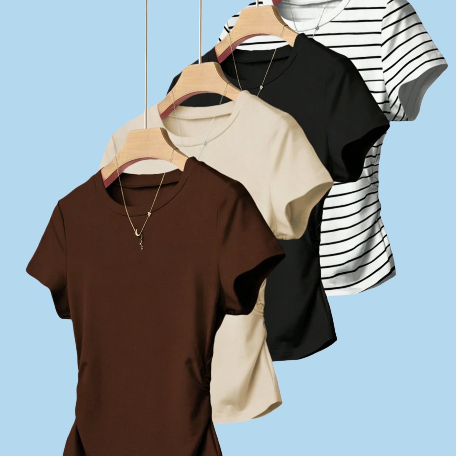 TEMU 4-teiliges Set stylischer, taillenbetonender Kurzarm-Oberteile mit schmalem Schnitt Rüschen für Damen