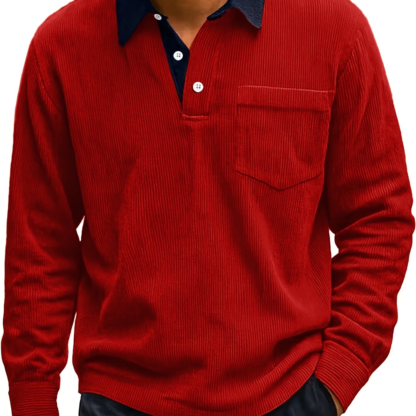 Image of 2026 Spring/autumn/winter 's Retro Corduroy Shirt With Button Pockets And Color- Casual Long-sleeve Shirt For Men