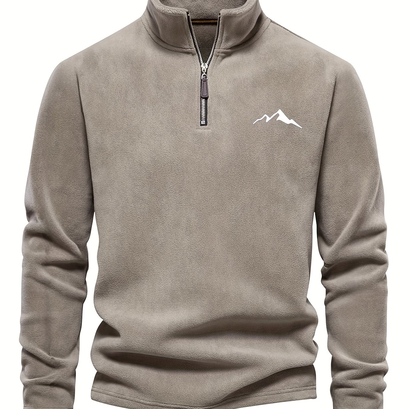 Image of Men's Fashion Autumn /4 Zip Warm Padded Thickened Top, Mountain Embroidered Crew Neck Hoodie