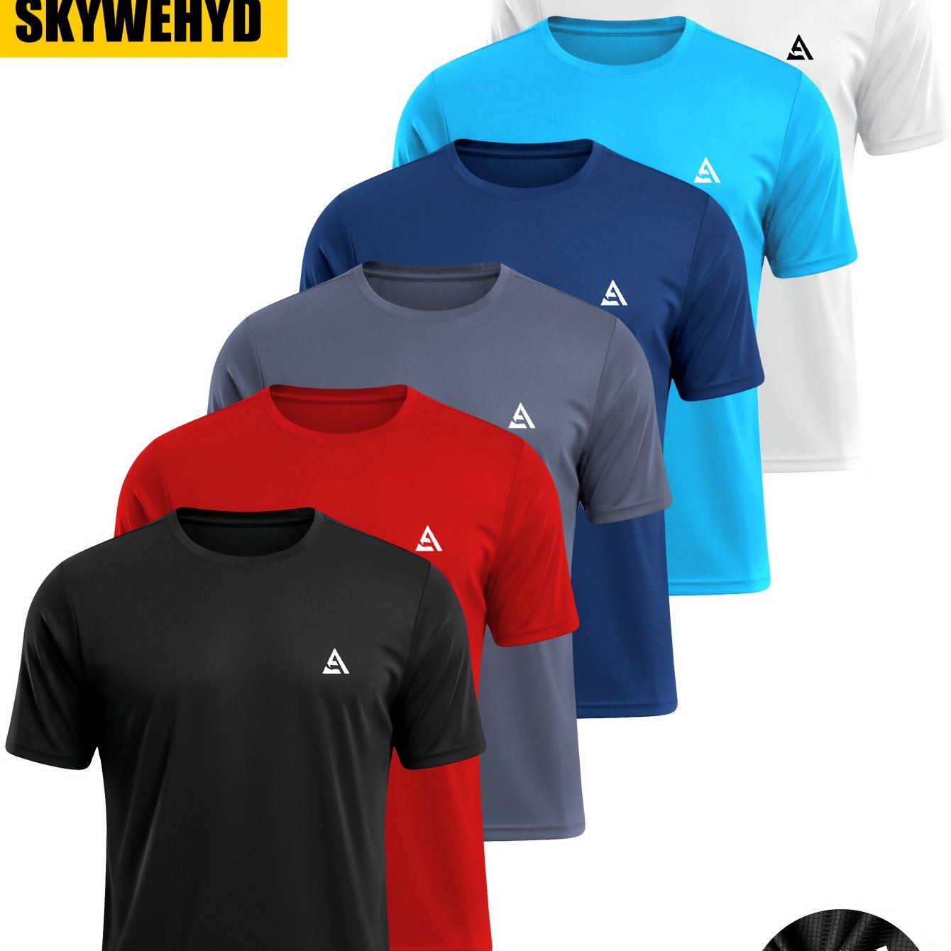 TEMU 6pcs Men's Summer Casual Sports Printed T-shirt, Casual Solid Short Sleeved Shirt, Breathable Quick Drying Short Sleeved Round Neck Top, Running