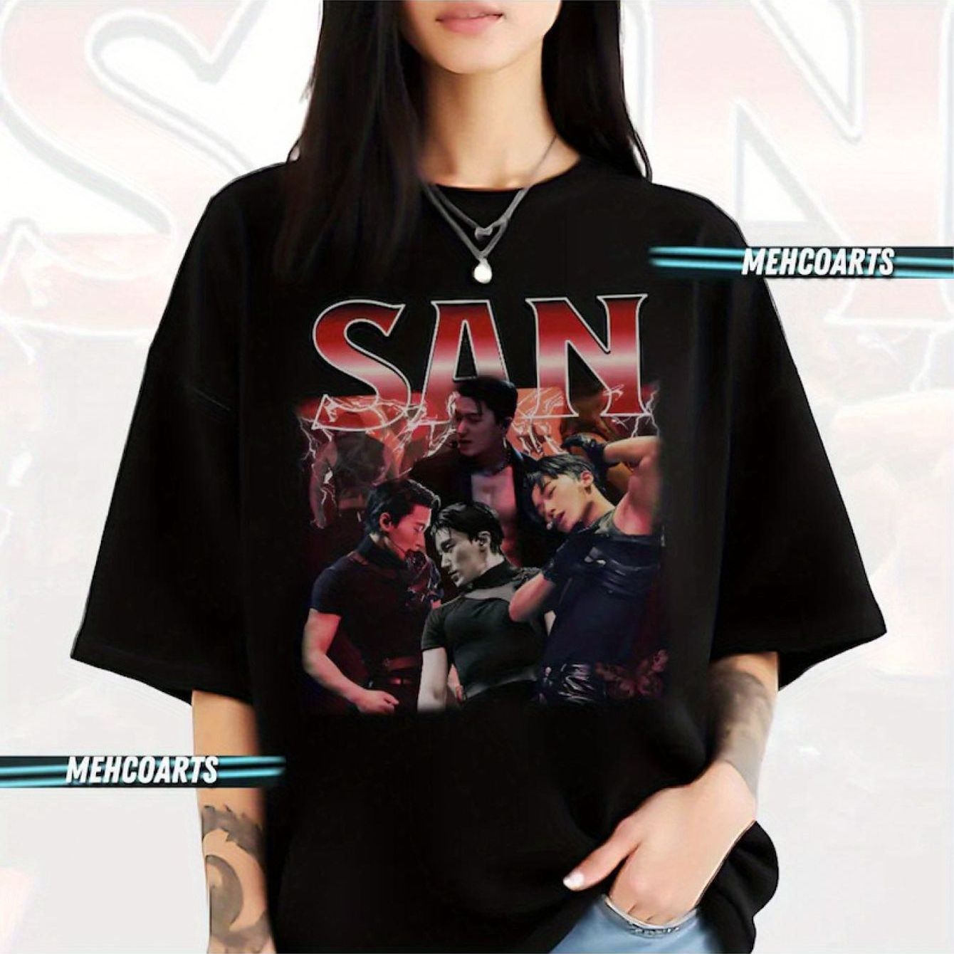 Colors Choi San Korean T-shirt For Men With Logo Breathable Round Neck Casual Machine Washable Fan Apparel, Plus Size