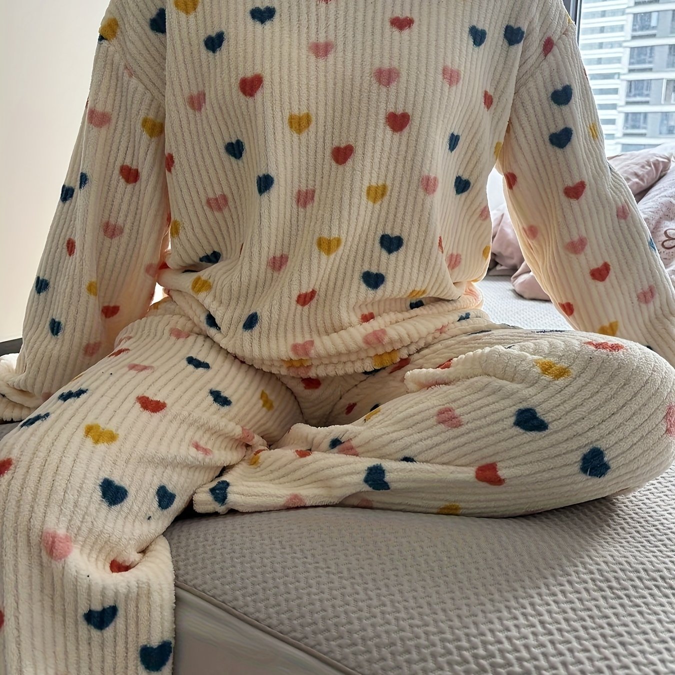 Women' Casual Pajama Set, Warm Flannel Loungewear, Long Sleeve Crew Neck Pullover Top And Loose Pants Home Sleepwear Set, Autumn/winter Outdoor Set