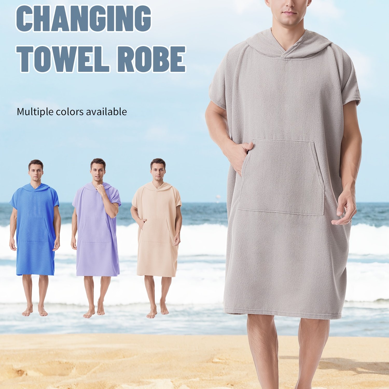 E-shop Mutao Wechselhandtuch-Bademantel, Saugfähiger Kapuzen-Surf-Poncho Schnellhandtuch-Bademantel mit Fronttasche für Schwimmen, Surfen, Wassersport,