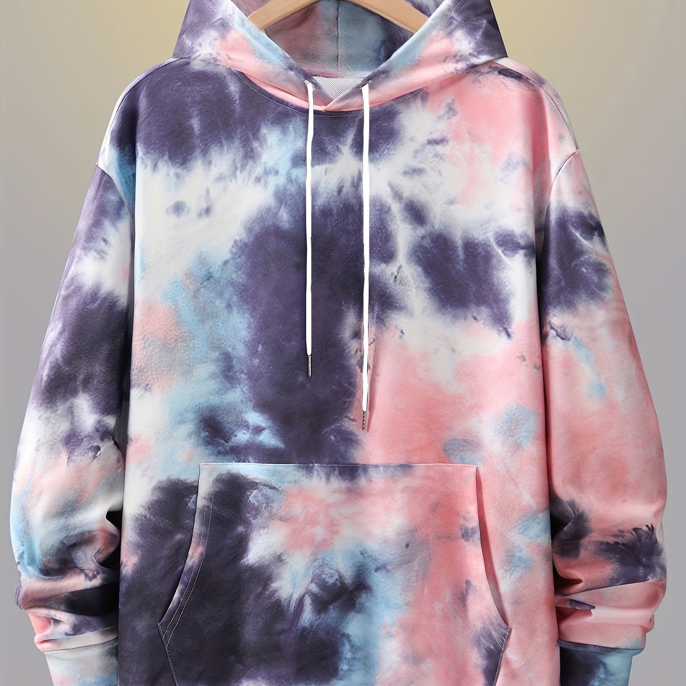 TEMU Gradient Multicolor Fashion Men's Hooded Sweatshirt Comfortable Casual With Pocket And Drawstring, Good-looking Multicolor , Gradient Rendered