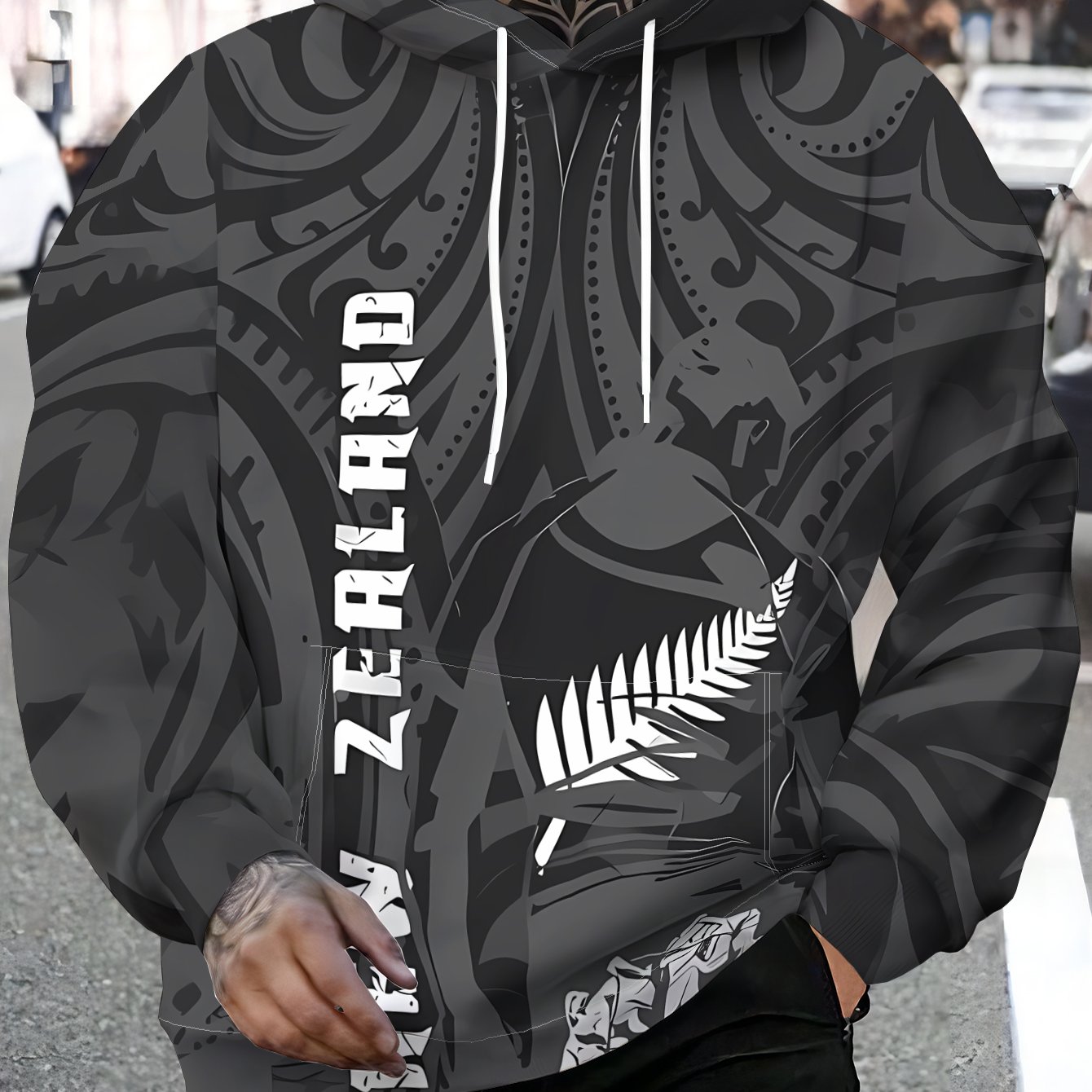TEMU Men's Individual Style Hooded Sweatshirt New Zealand Maori Totem Style Decor With Elements - Full Of Street Trendy Style, Rich And Artistic