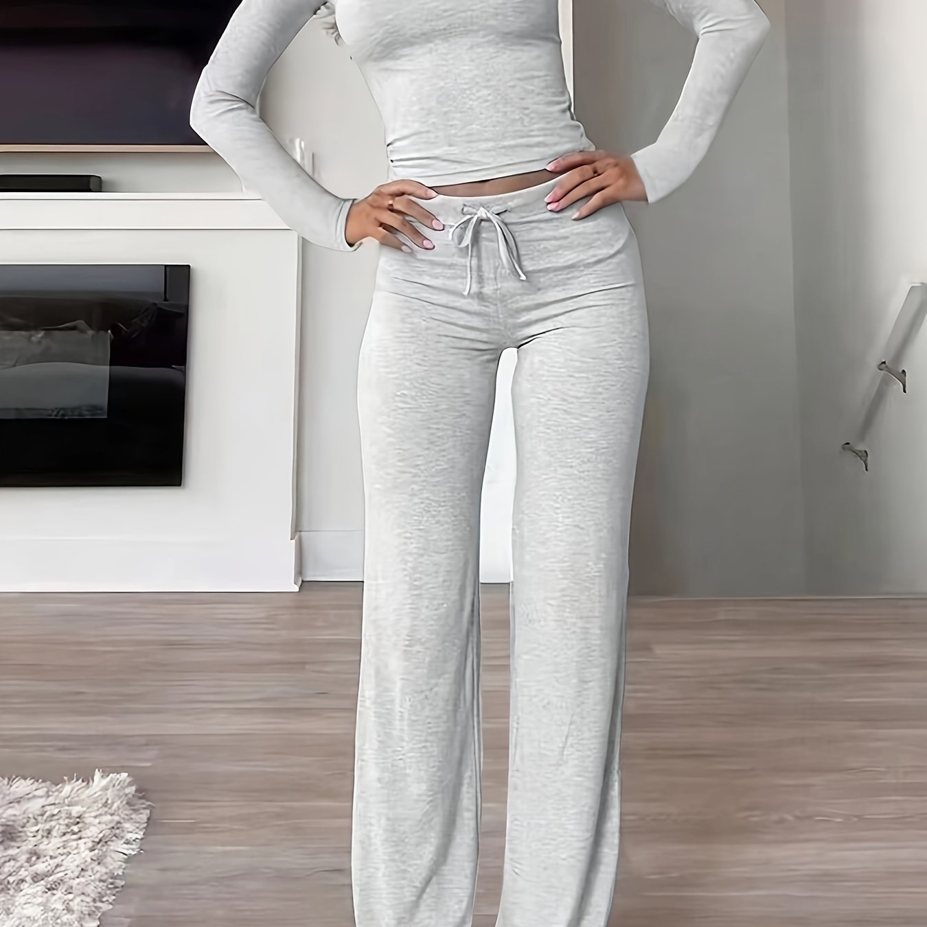 -inspired Modal Long Sleeve Ribbed Drawstring Set