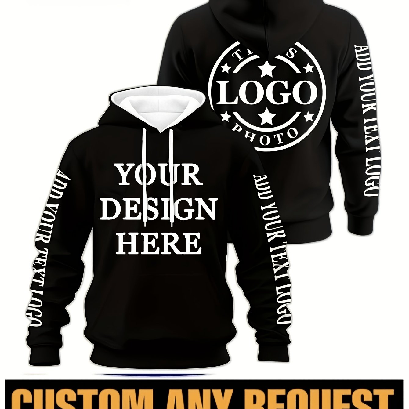 TEMU Custom Unisex Hoodie, Standard Size Sweatshirt. Solid With Custom Images, Suitable For Team Competition Pullovers, Team Sportswear, , Running