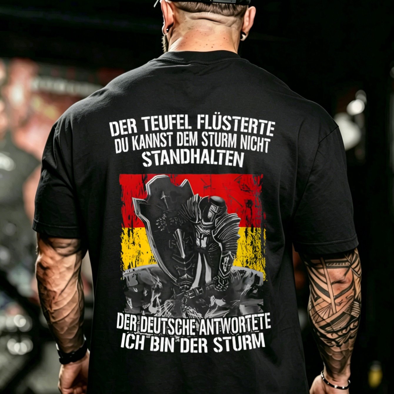 Image of Men's 100% T-shirt With German Text And Storm Graphic Design For Everyday Wear And Seasonal Outfits, Perfect Gift For Men Who Love And Cultural Art, Plus Size