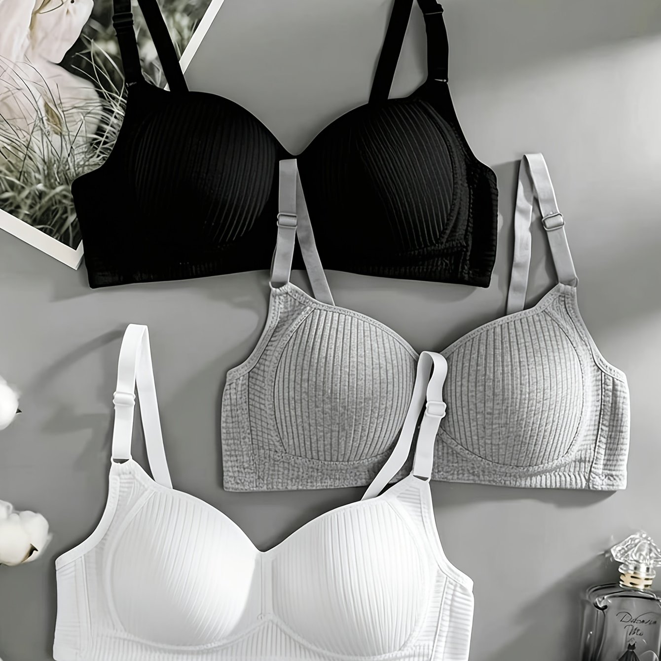 TEMU 3pcs Spring/summer Lightweight Comfortable Wire-free Seamless Non-slip Cup Bra Tank Top, For Teenager