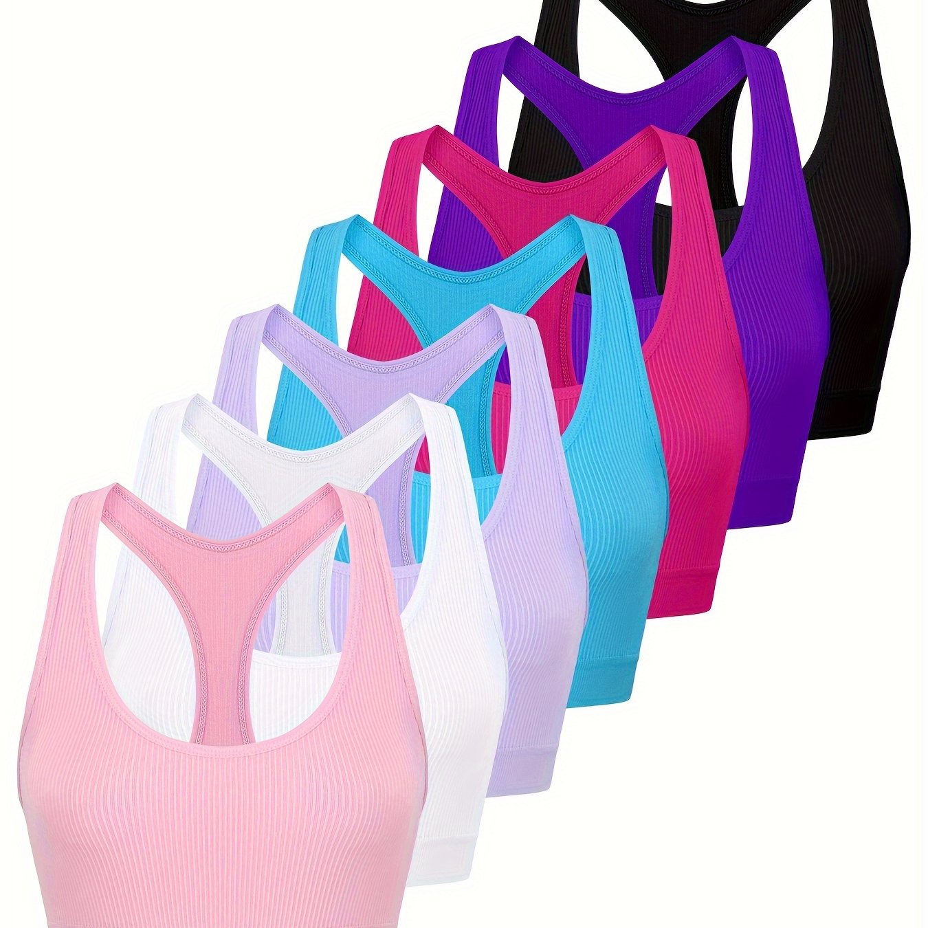 Image of 7pcs Women's Sports Bras For Large Busts, Shaping For A Smaller Look, Shock-absorbing, Push-up, Wire-free Sports Bras For Running, Fitness, And Yoga Tanks