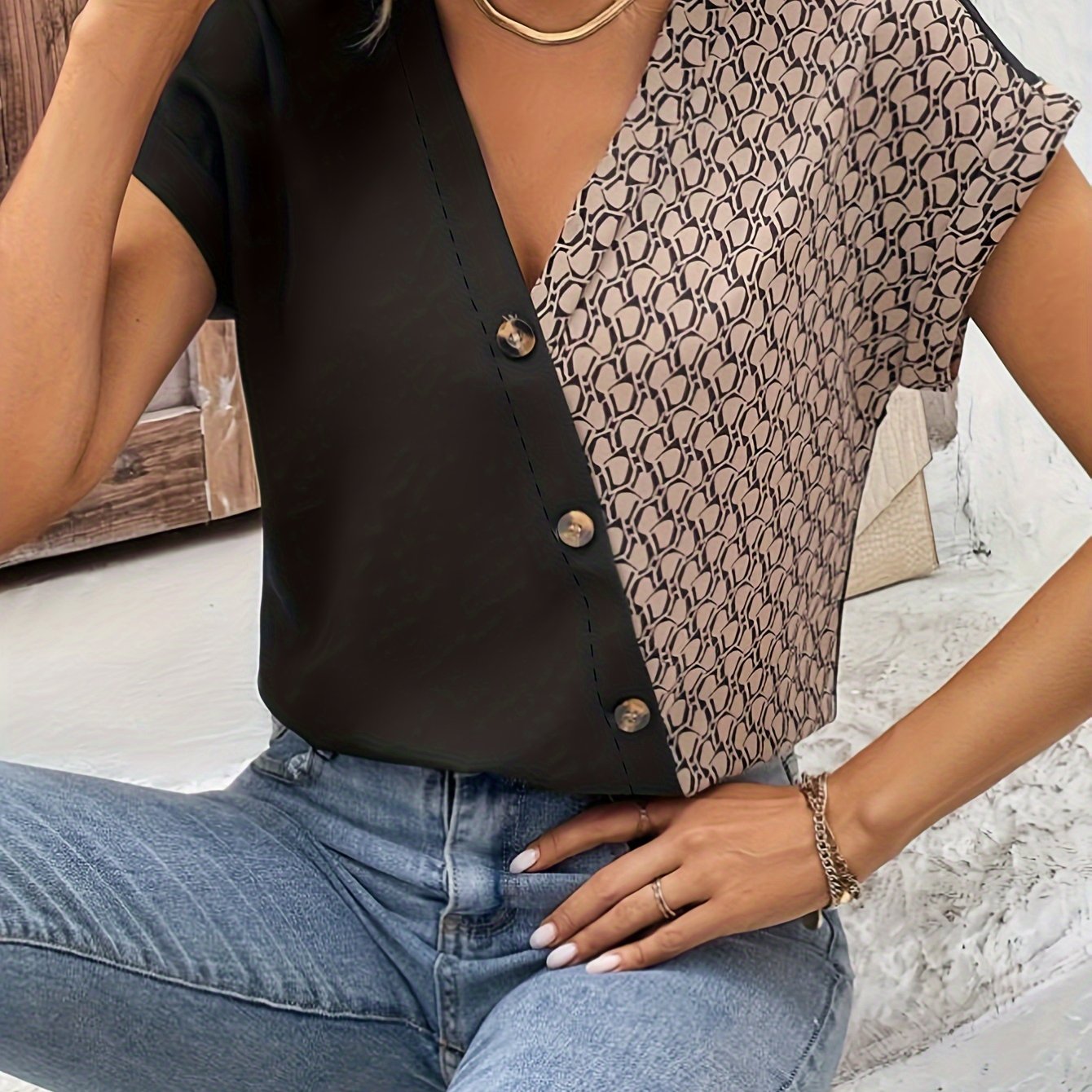 Elegant Button Women's T-shirt