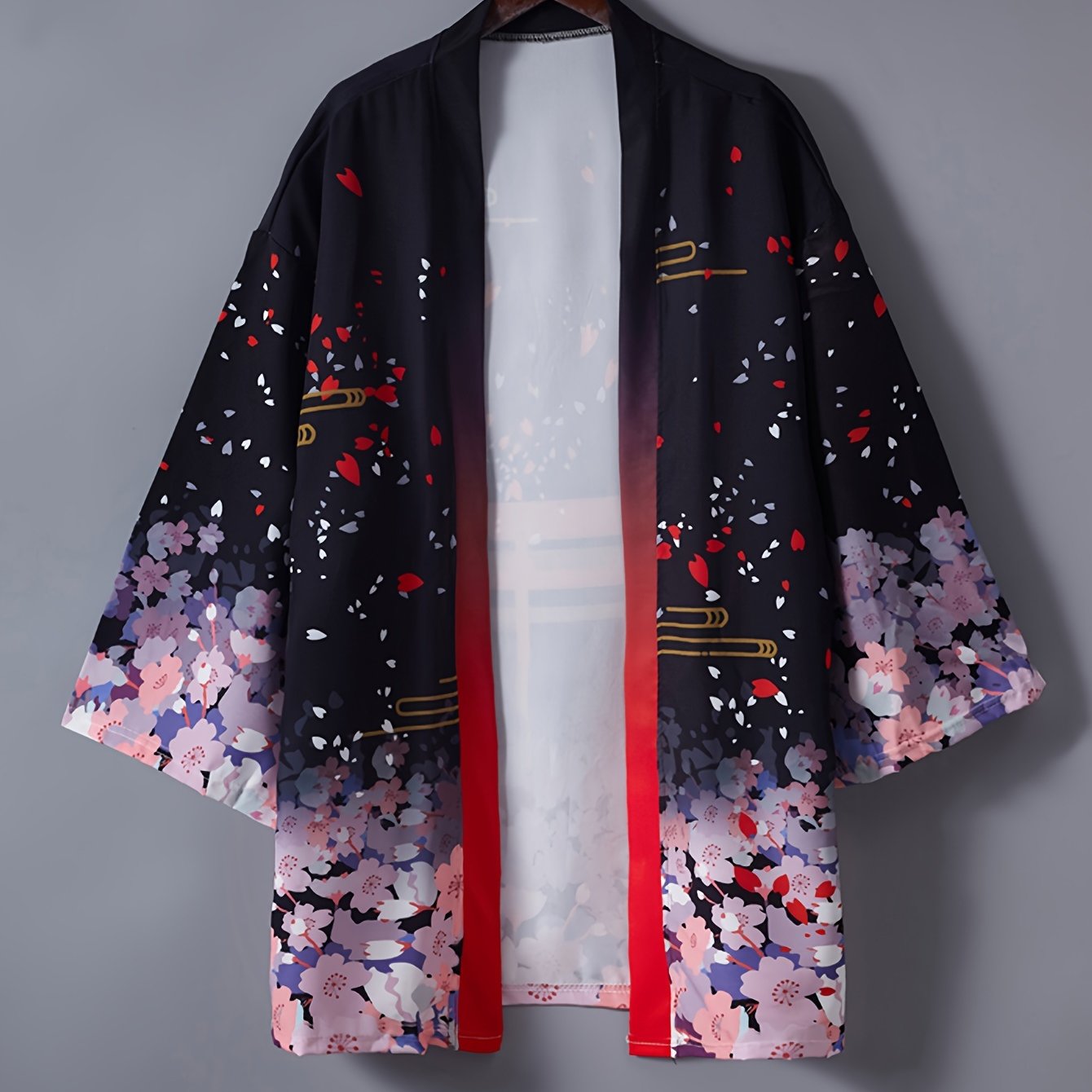 TEMU 花のプリントオープンフロント着物、春夏用のスリークォータースリーブカバーアップ着物、レディース服