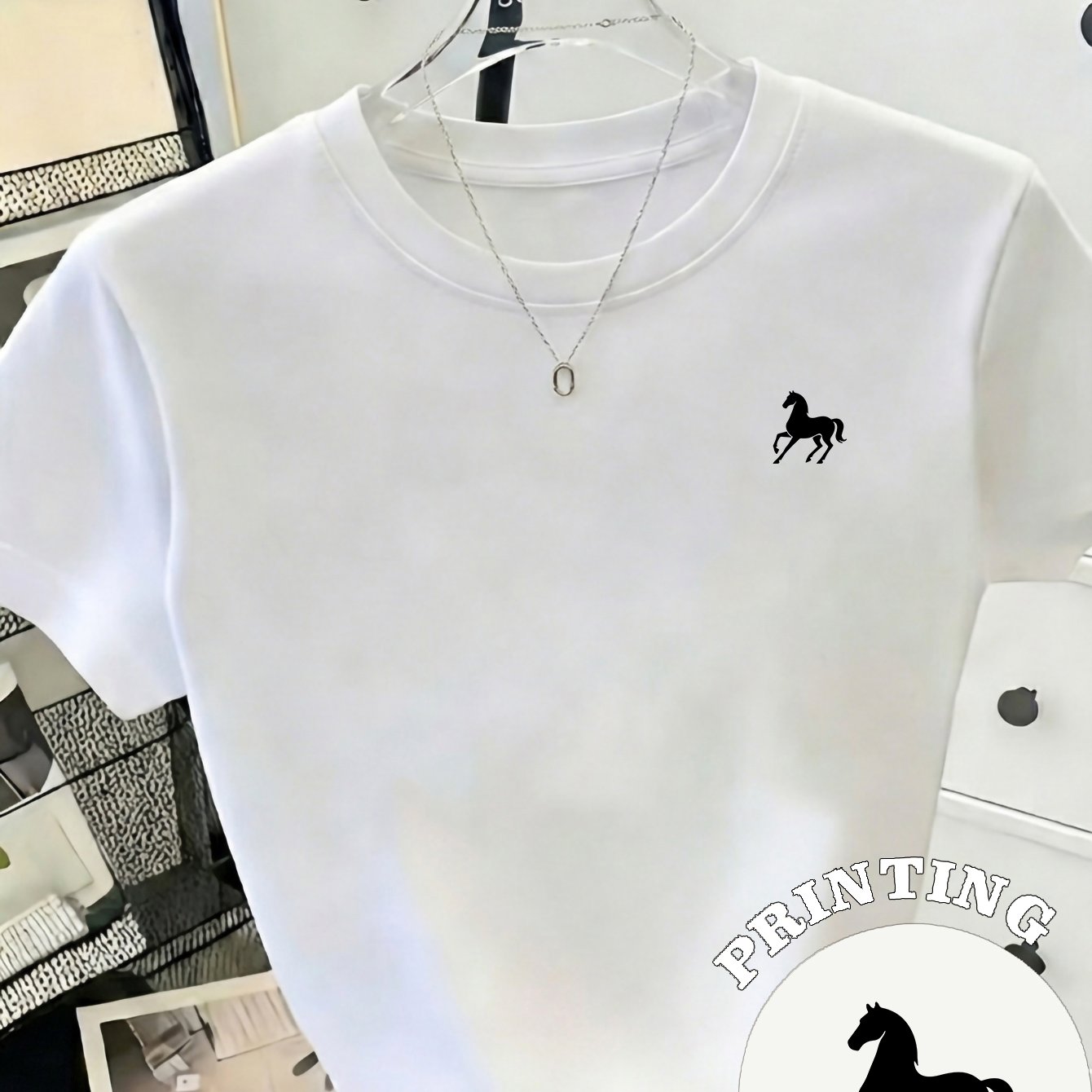 TEMU T-shirt da donna con stampa cavallo al 00008, maglietta a maniche corte con in stile , stile casual, a per tragitto , nuovo arrivo