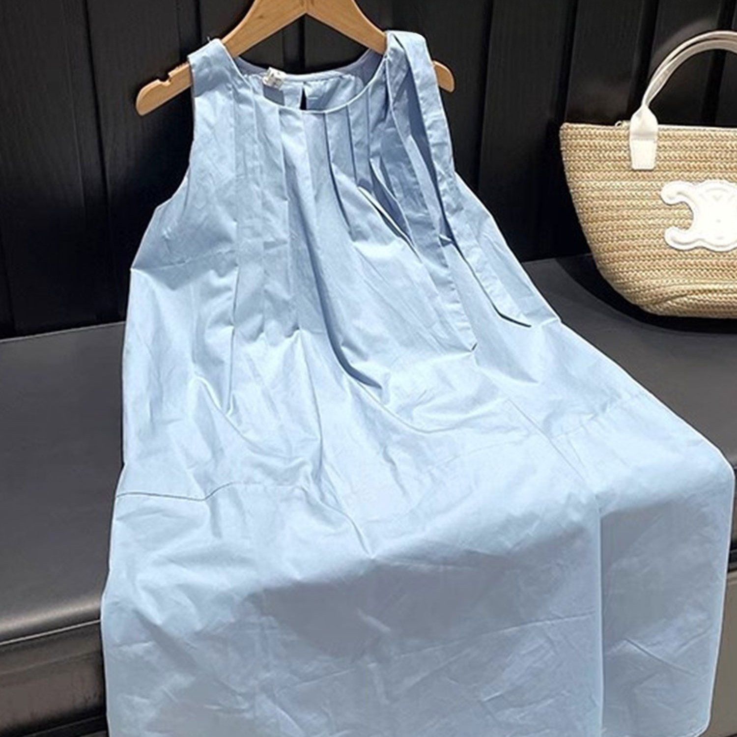 TEMU 2026 New Korean-' Loose Sleeveless Dress - Round Neck Ruched Casual Summer Dress
