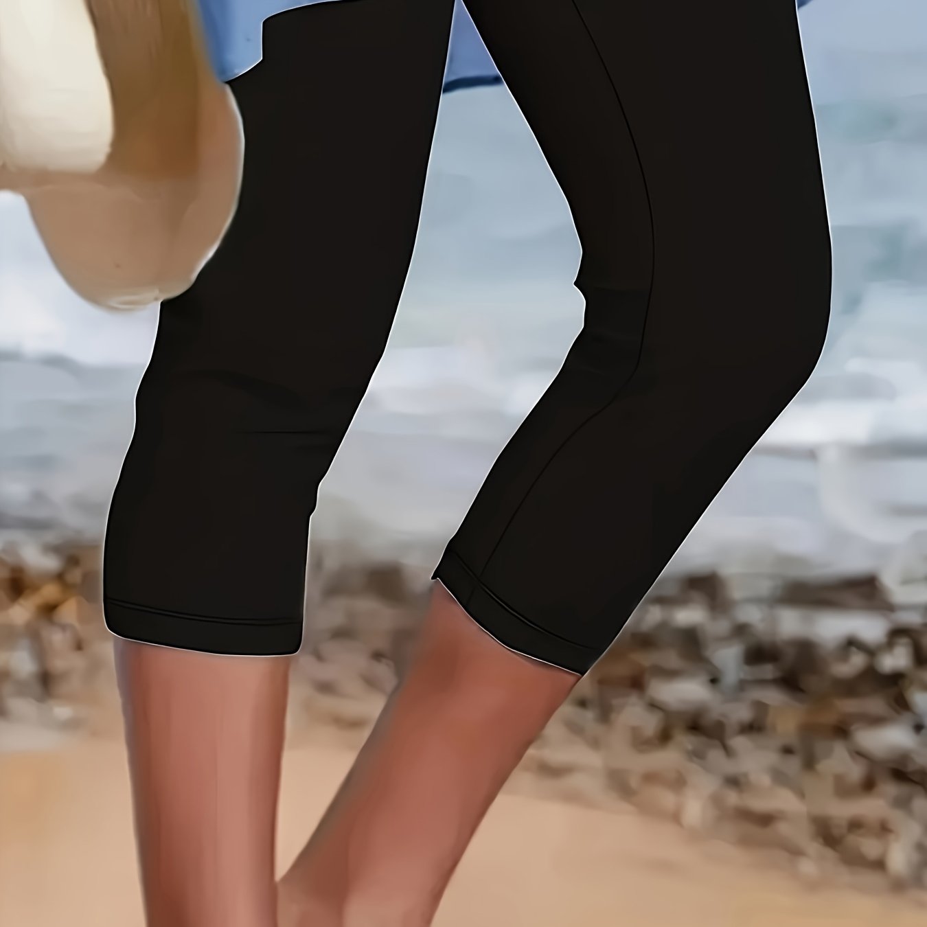 E-shop Plus Size - Caprihose in großen Größen für Damen, einfarbige, dehnbare Leggings in mittlerer Länge