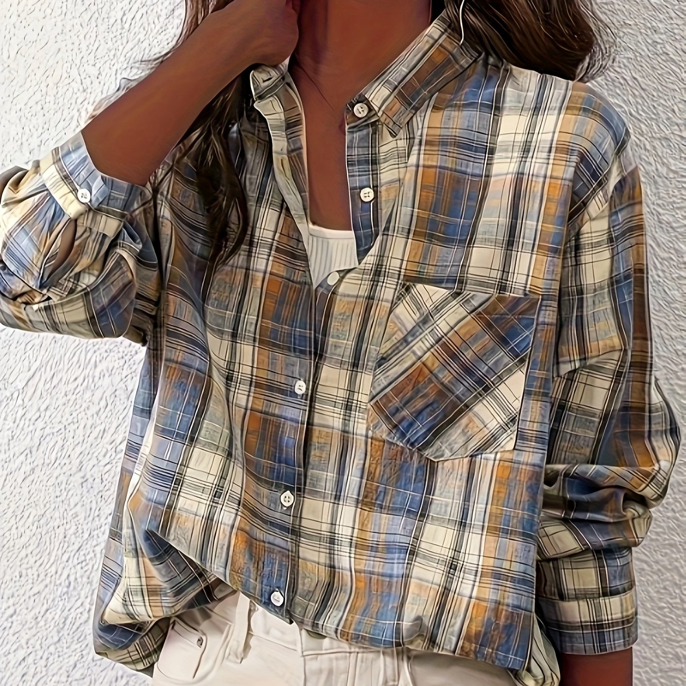 TEMU Bk052821 Women's Long-sleeve Pure Shirt, Elegant And Artistic Vintage Casual Blouse