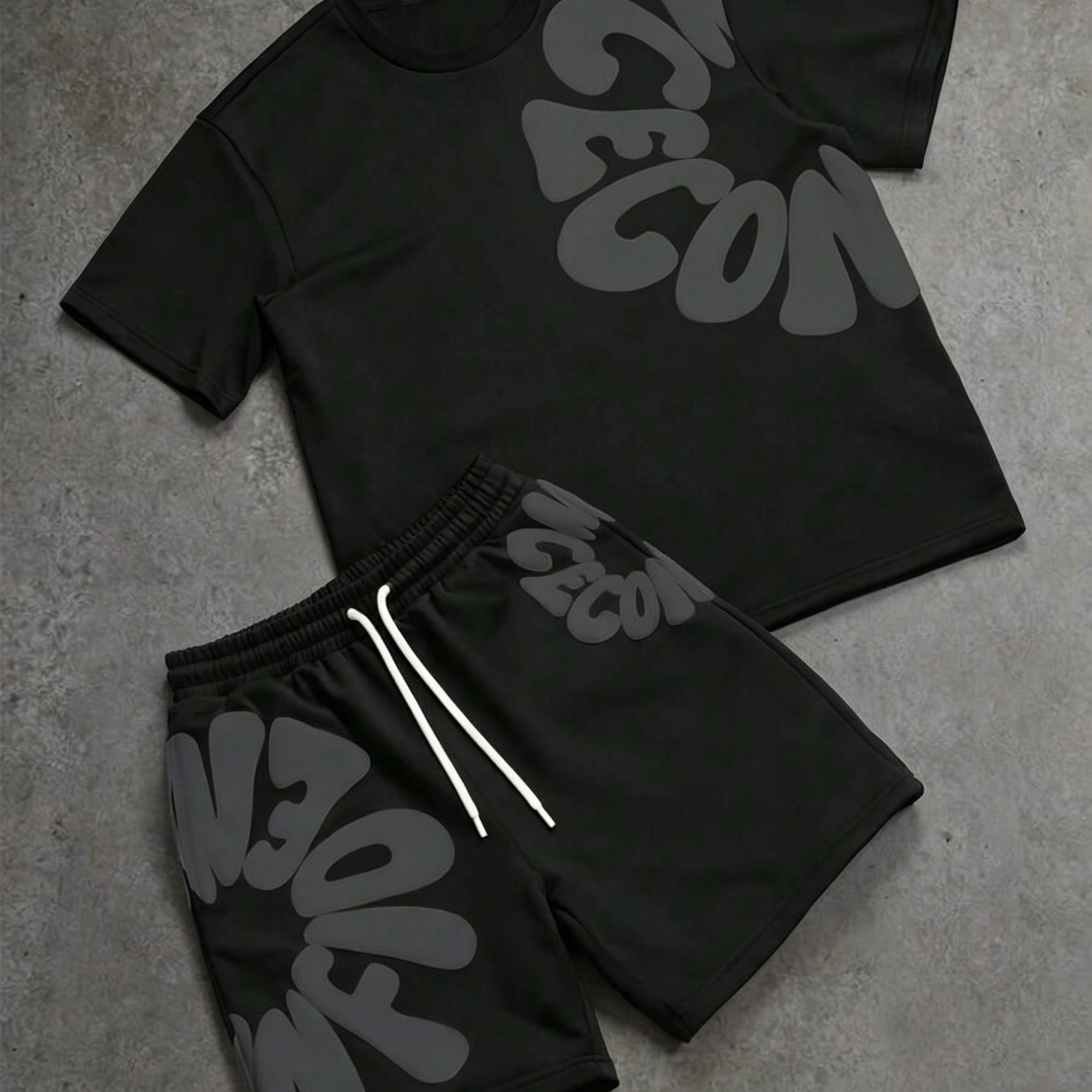 TEMU Men's Set, Including Round Neck Short Sleeve T-shirt And Shorts