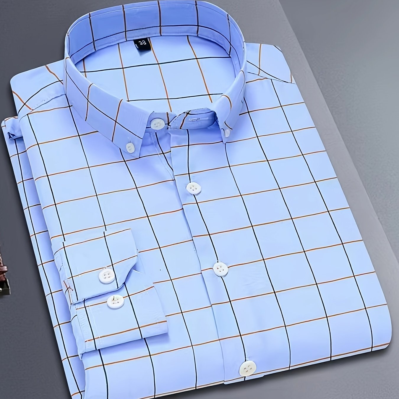 TEMU Men's Long Sleeve Korean Slim Fit Plaid Thin Spring Striped Shirt Trendy Versatile Shirt