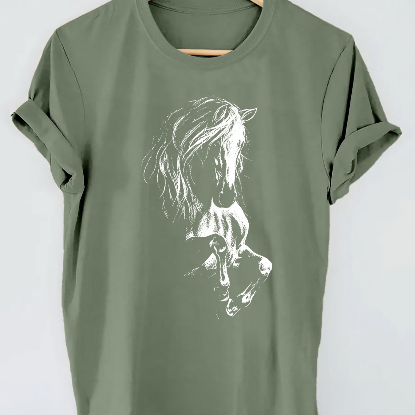 Women&;s Olive Graphic Print T-shirt - Short Sleeve Crew Neck Casual Top, Breathable Regular Fit, Machine Washable For Summer & Spring