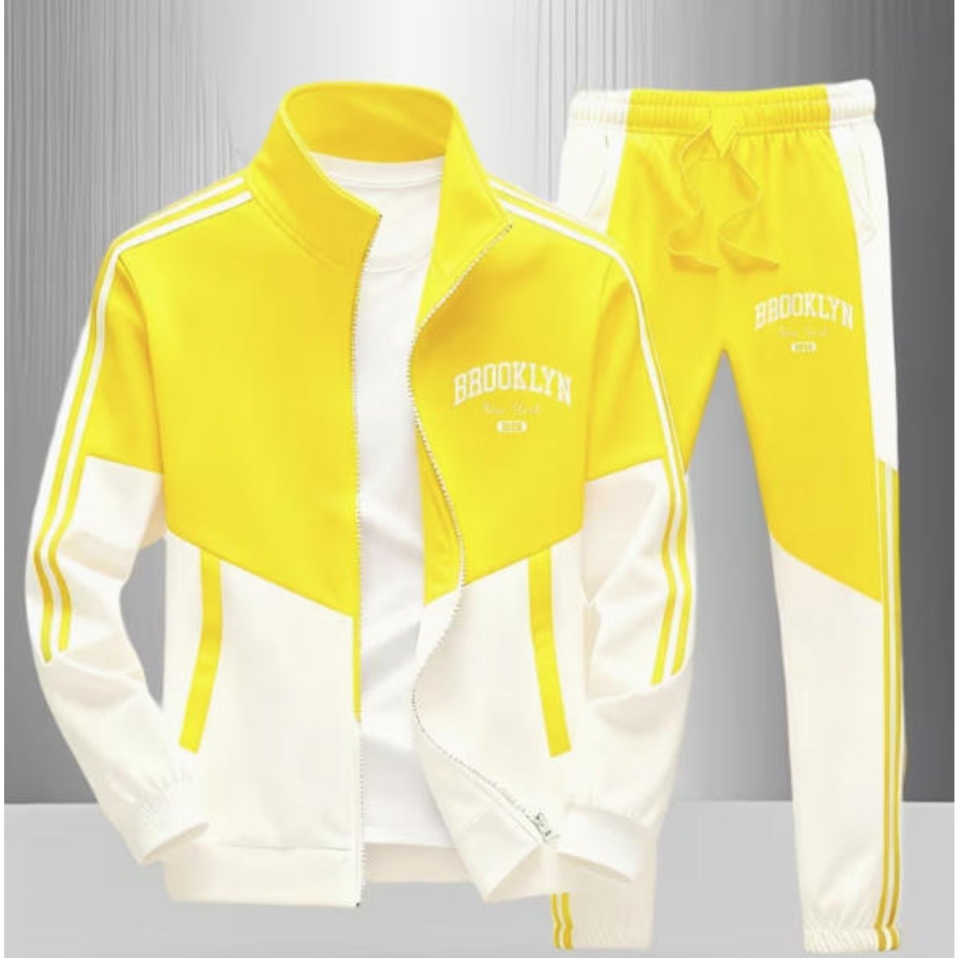 Men's Sporty Color Block Stripe Brooklyn Letter Print Tracksuit Casual Style Men's Fashion For Adults Men's Sportswear Casual Wear