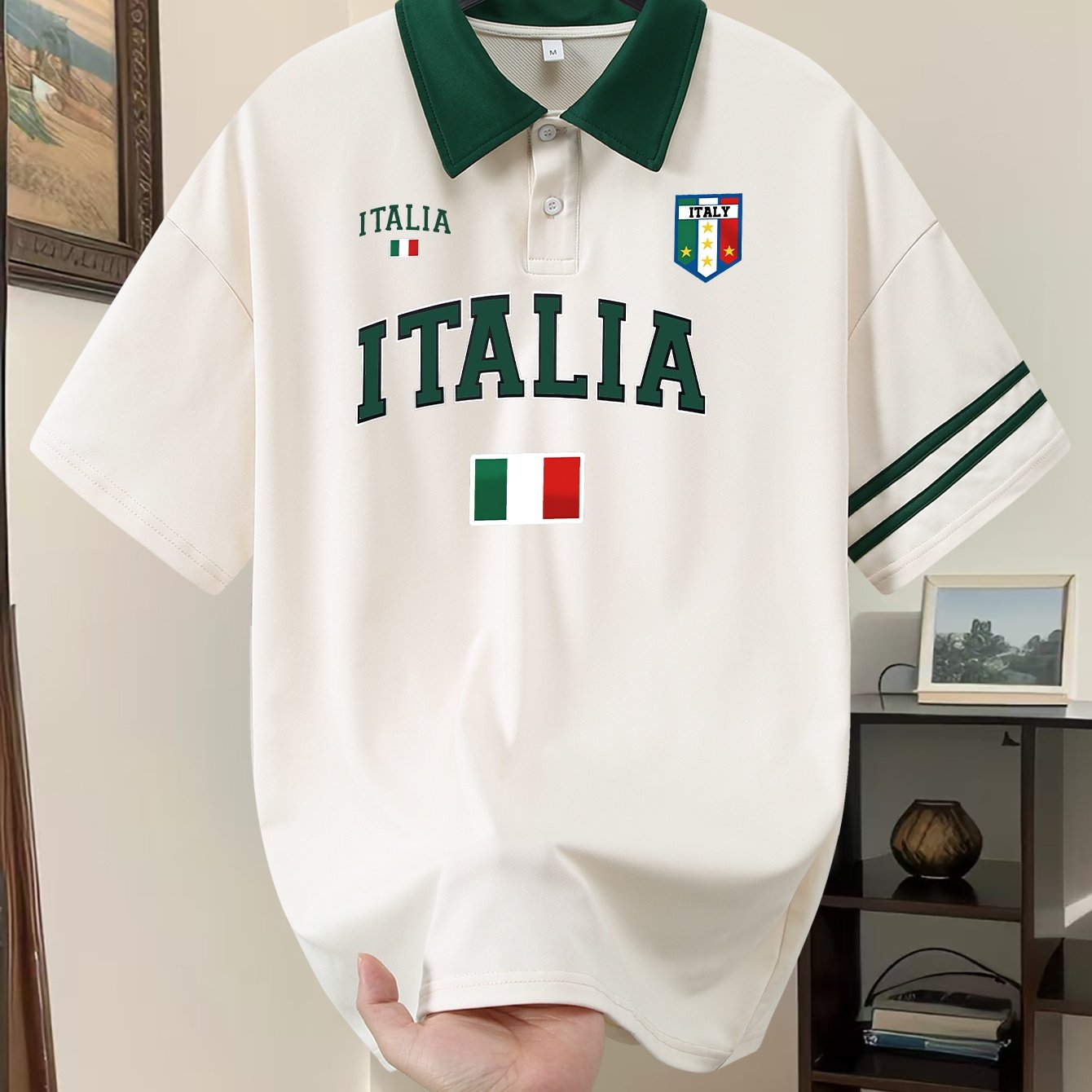 2025 New Summer Men's Shirt Italian Flag Pattern Print Breathable Casual Outdoor Sports 2025 New Comfortable And Breathable Style