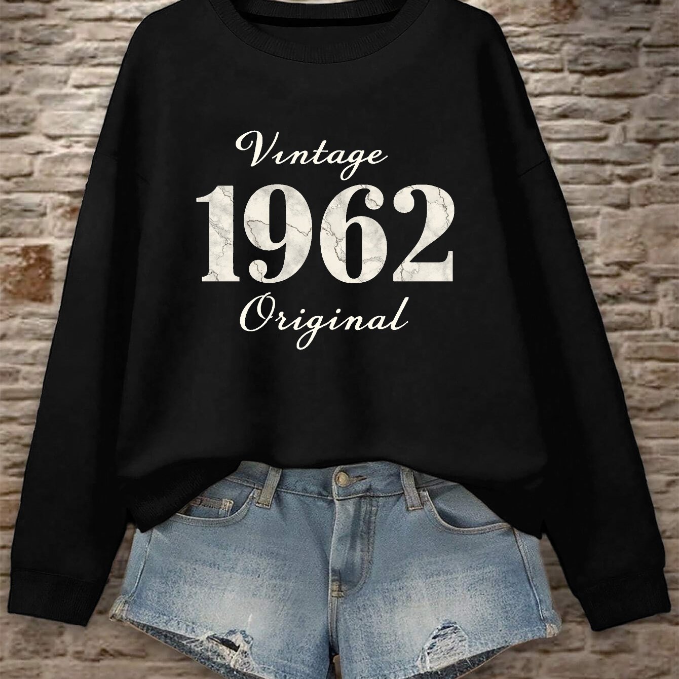 TEMU Vintage 1962 Original Graphic Print Sweatshirt, Crew Neck Casual Sweatshirt For Fall & Spring, Women's Clothing