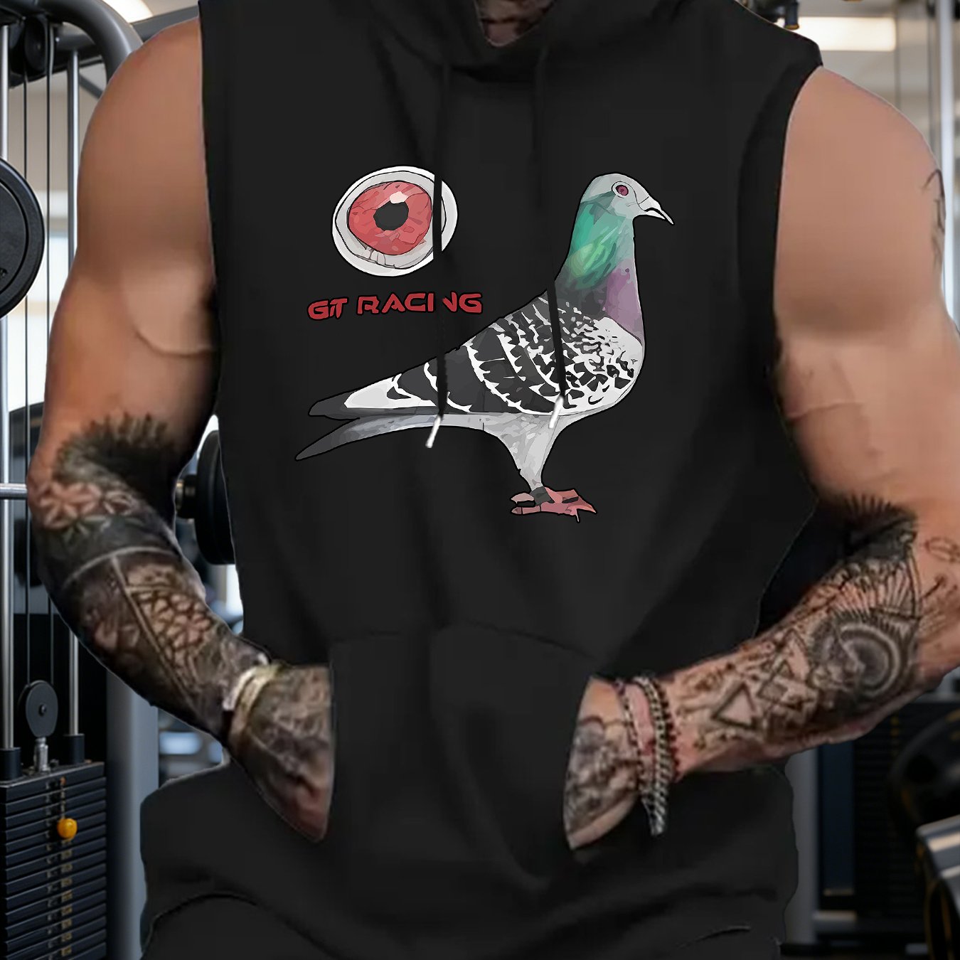 TEMU A Sleeveless Hoodie Featuring A Pigeon Design, Perfect For Summer Sports, Gym Workouts, And Outdoor Leisure Activities