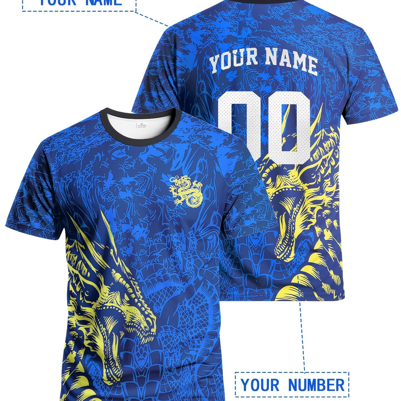 TEMU Custom Standard-size Short-sleeve T-shirt And Diy Name/number Crewneck Comfortable Breathable Athletic Top, Suitable For Gaming, Casual