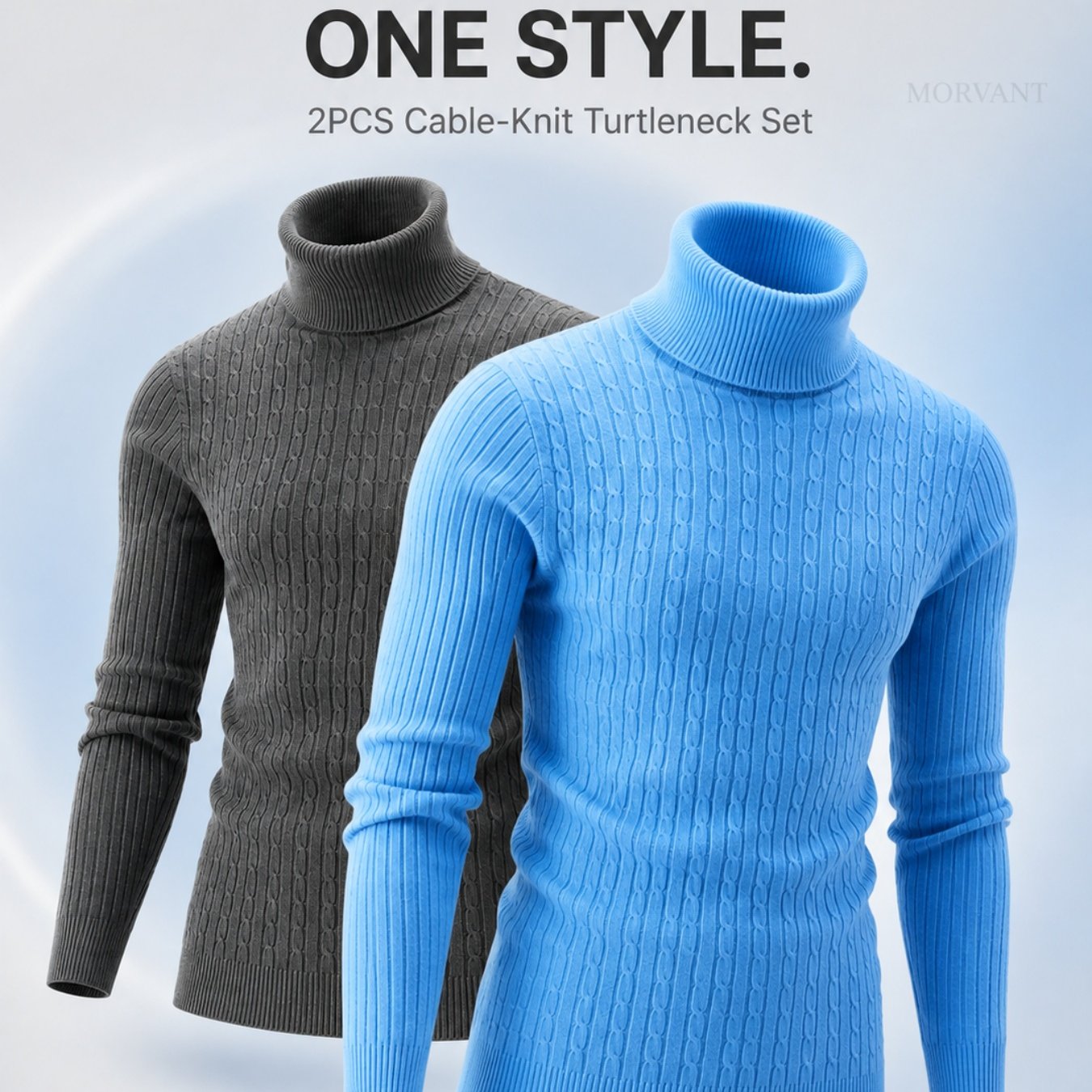 Image of 2pcs Turtleneck Sweater Set, Slim-fit Cable-knit Pullover, Warm Long-sleeve Turn- Collar Knit Top, Casual Layering Piece For Autumn And Winter