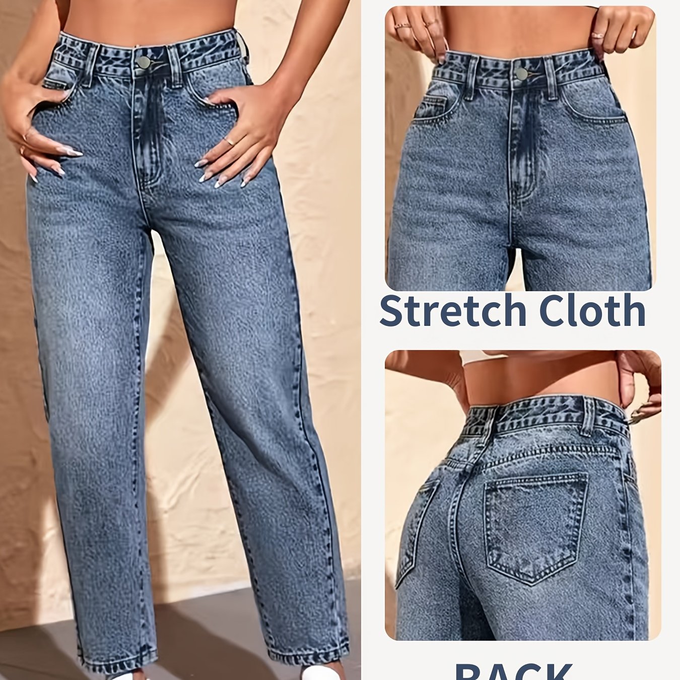 Women's Stretch Straight-leg Jeans Pants - Slim-fit Beltless With Built-in Zipper Closure, Textured Fabric Suitable For Commuting, Parties & Wear - Elegant Casual Wear From Print (qiangyinfuzhuan)