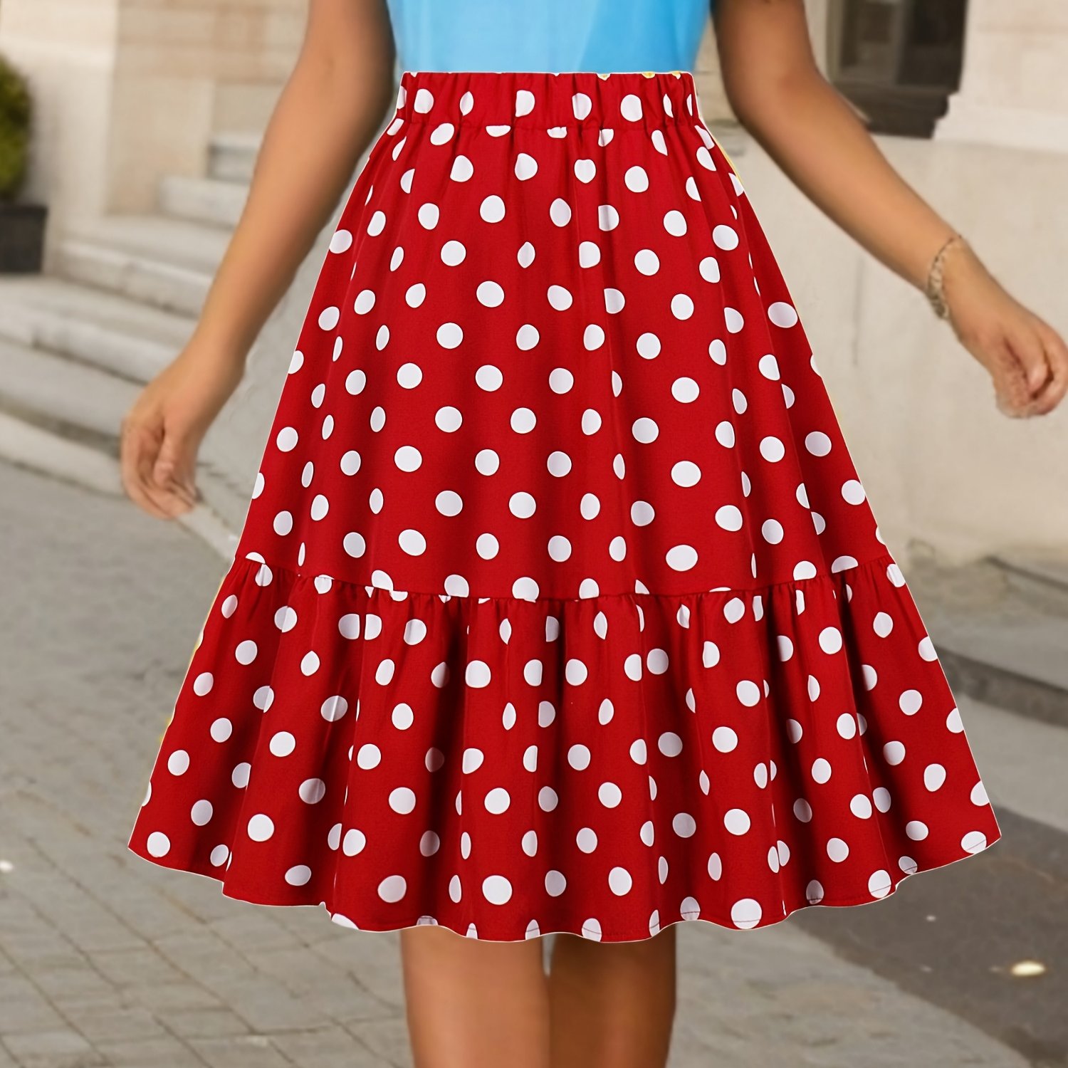 Elegant Polka Dot Midi Skirt For Women - Casual Party Wear, Breathable Polyester, Machine Washable, Round