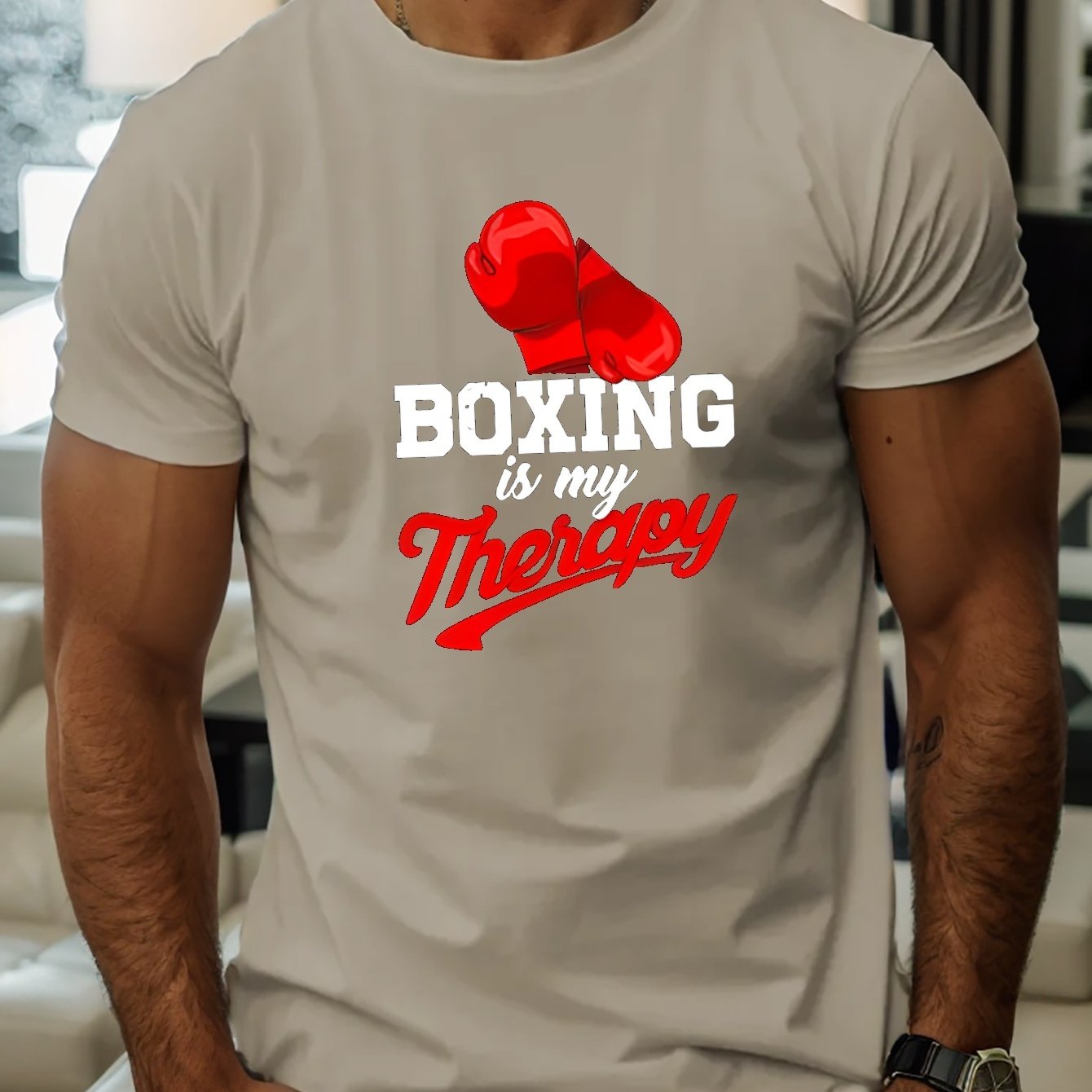 Moška majica s potiskom "BOXING IS MY" - Majica s kratkimi rokavi z boksarskim potiskom | Poletna oblačila za telovadnico in priložnostna maji