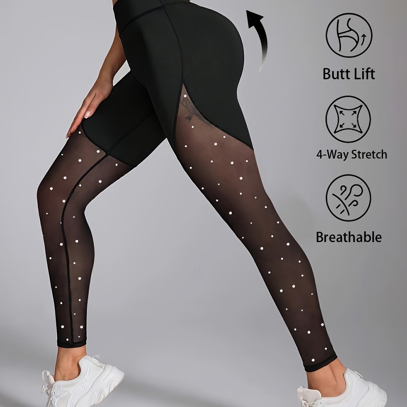 Image of Women's High-waisted Hip-lifting Pants, Sequin Decoration Fashionable And Elegant, Mesh Splicing Running Leggings, High Elasticity Quick-drying Tights