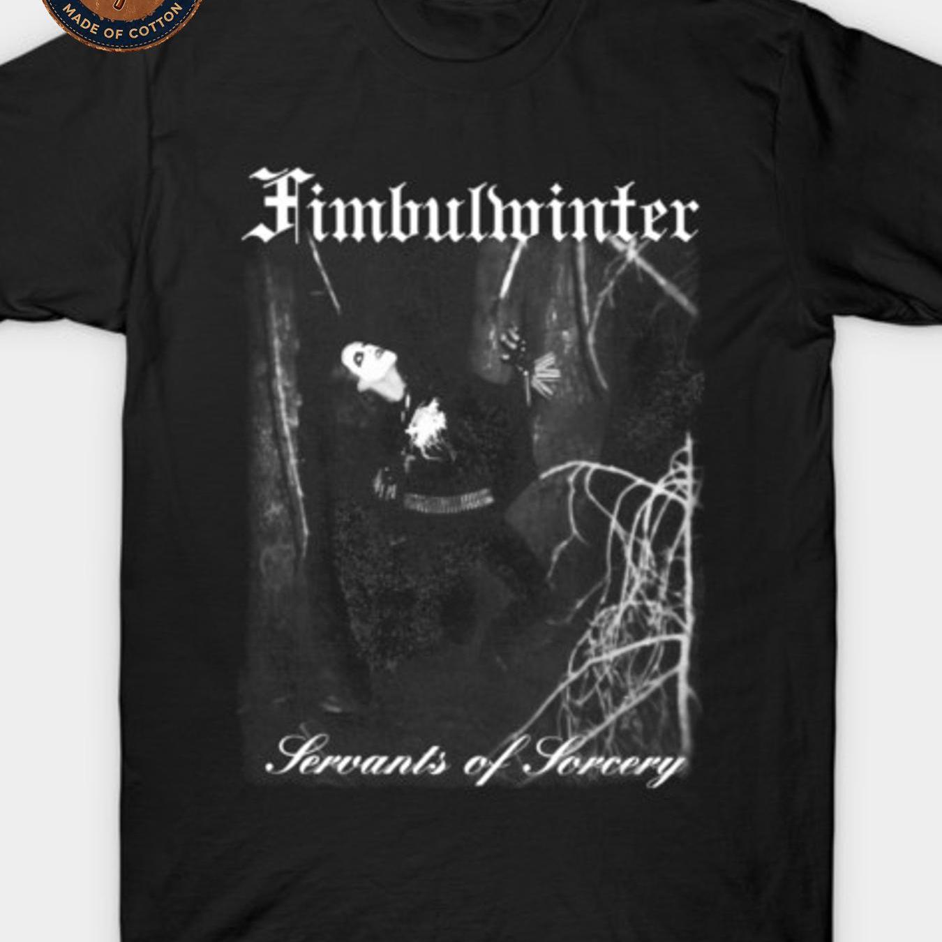 Image of Men's T-shirt Fimbulwinter Servants Of Sorcery Old School Black Metal Graphic Print T Shirt Unisex Casual Cotton Breathable Soft Streetwear Summer Casual Attire Attire Single Printed